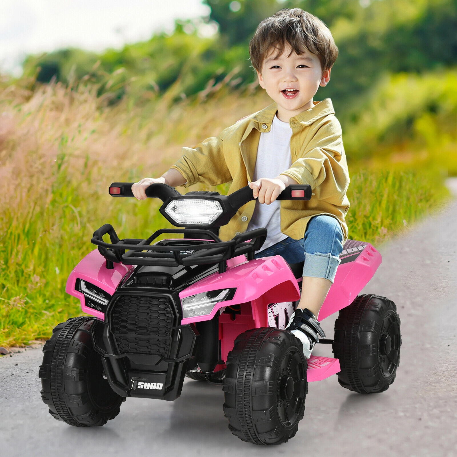 6V Toddler ATV Quad Ride On Car with Front Storage Box LED Lights and MP3 Music 18-36 Months Pink Kids Four Wheeler