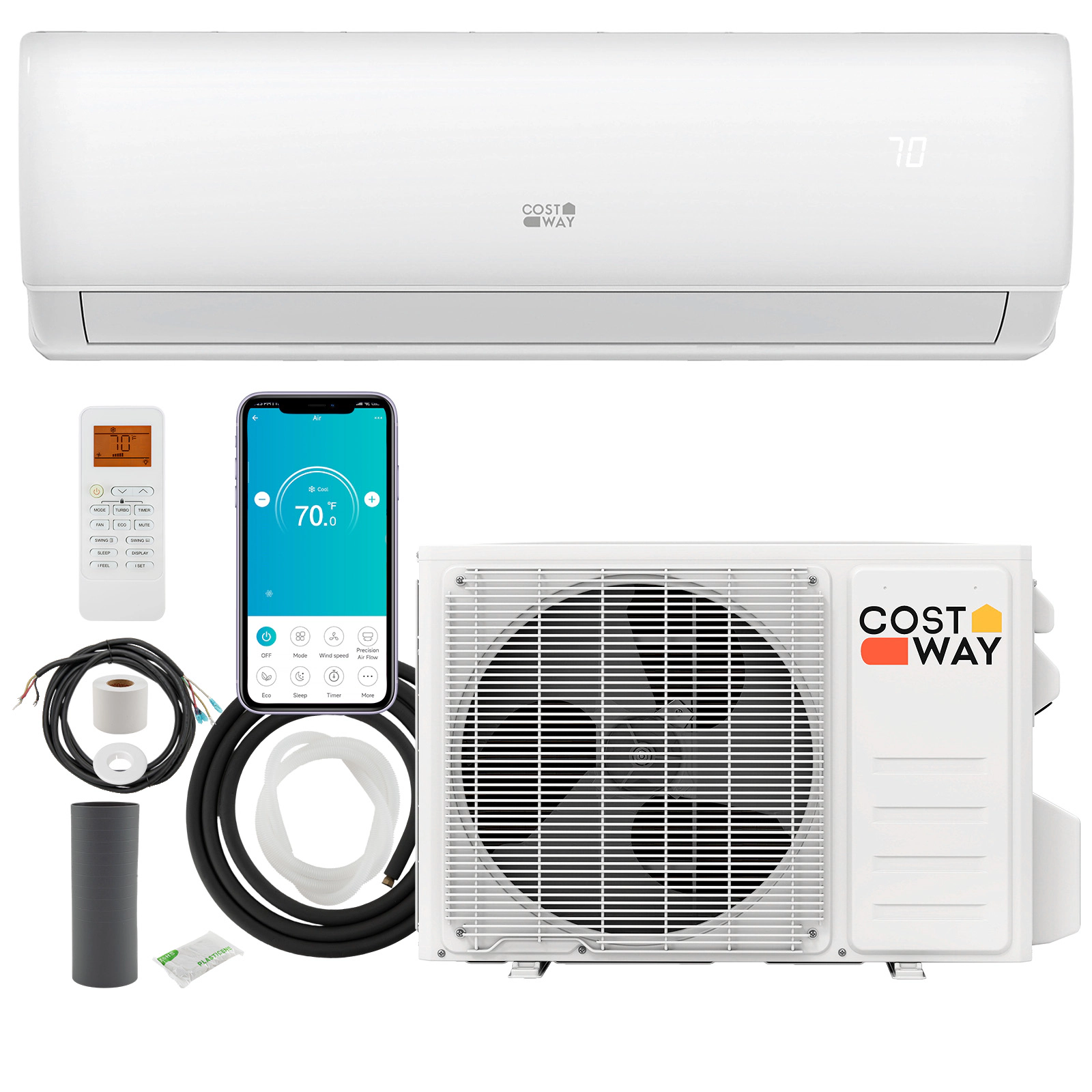 LJG EchoCool Series 11500 BTU 115V Mini Split Air Conditioner and Heater Pump System Wifi Enabled