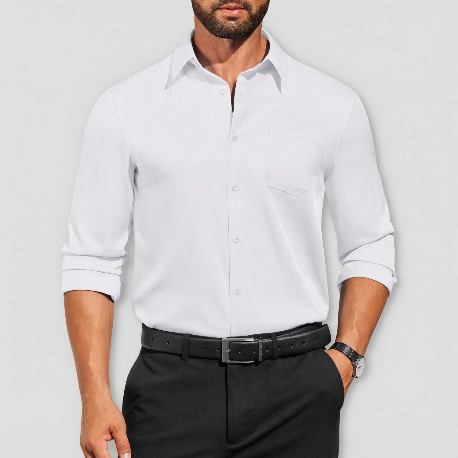 COOFANDY Mens Classic Long Sleeve Dress Shirt Lapel Collar Button Up Chest Pocket