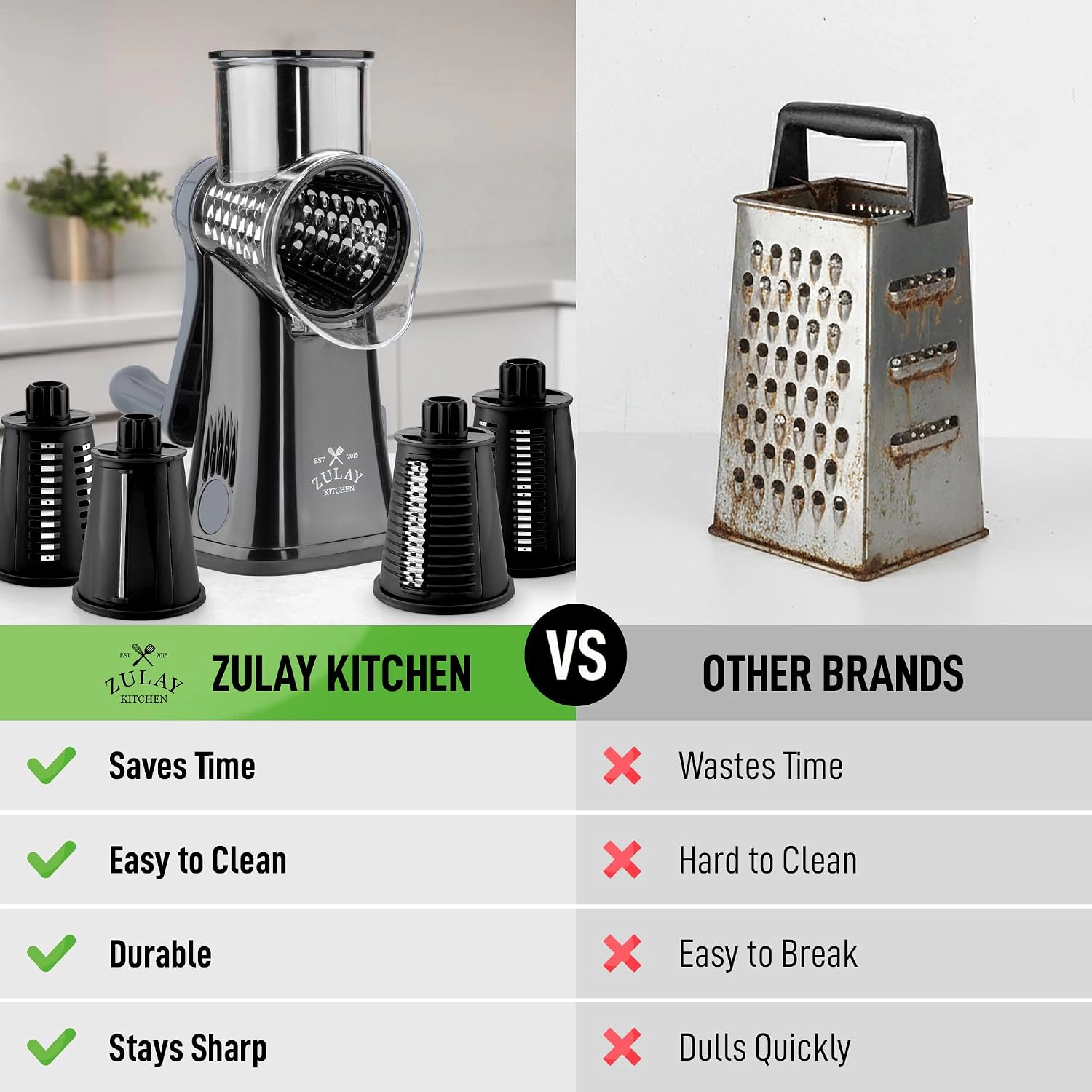 Zulay Kitchen Rotary Cheese Grater 5 Blade Cheese Shredder - Manual Hand Crank Cheese Grater With Reinforced Suction