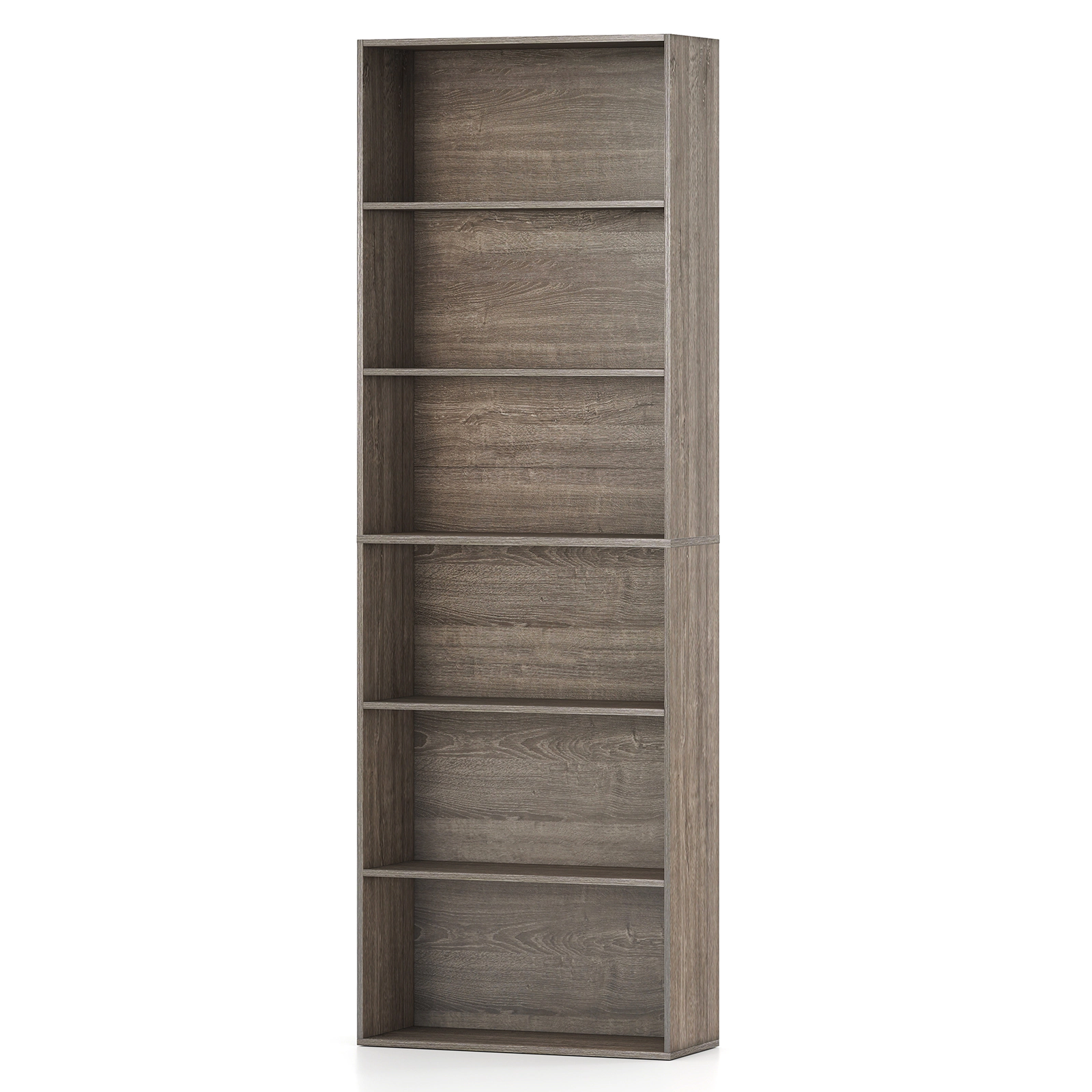 SUGIFT 6-Tier Bookcase with 6 Open Shelves 200-lb Total Capacity Black/White/Rustic Brown/Natural/Wood