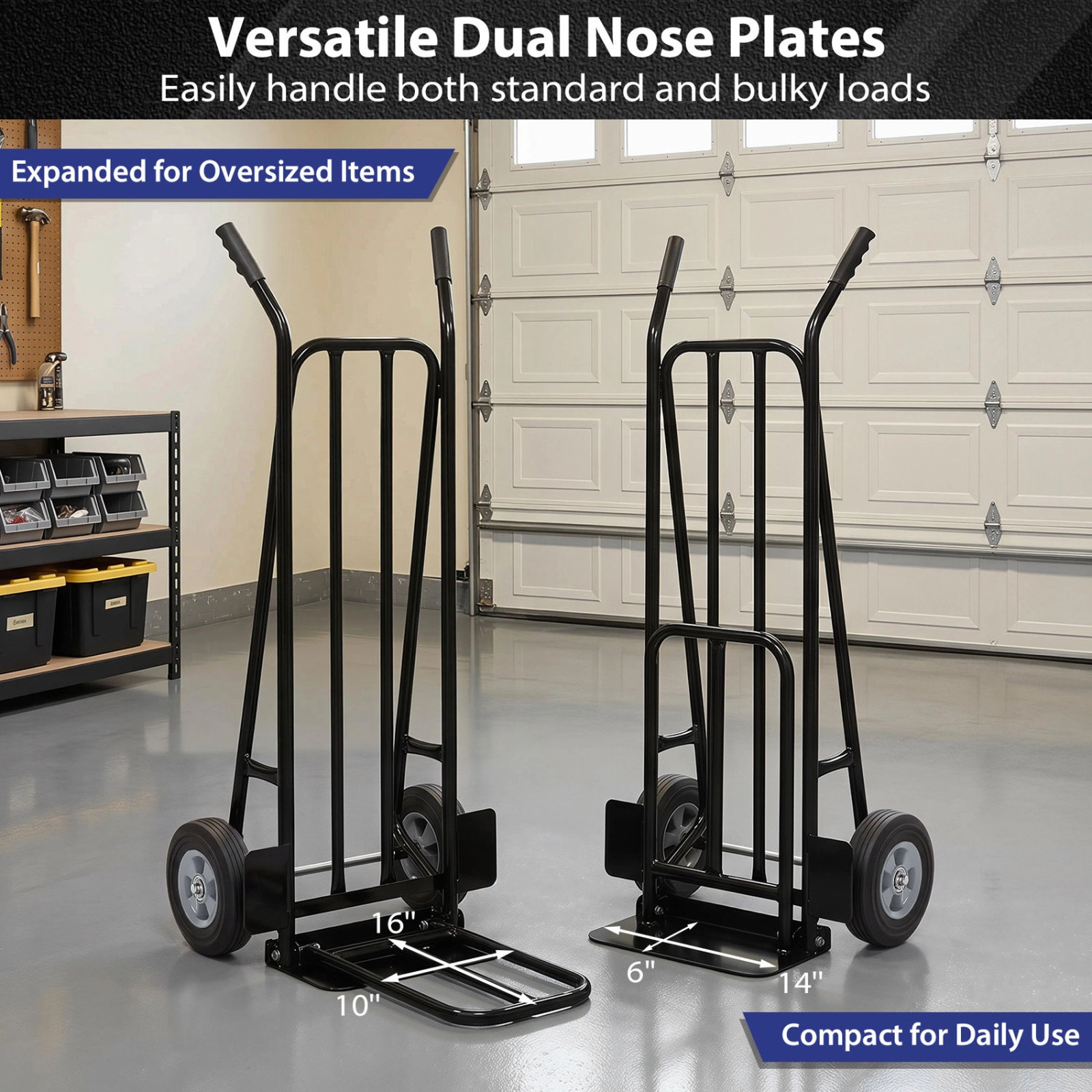 SUGIFT 660-lb Capacity Folding Hand Truck Dolly with Dual Nose Plates and 8-in All-Terrain Wheels