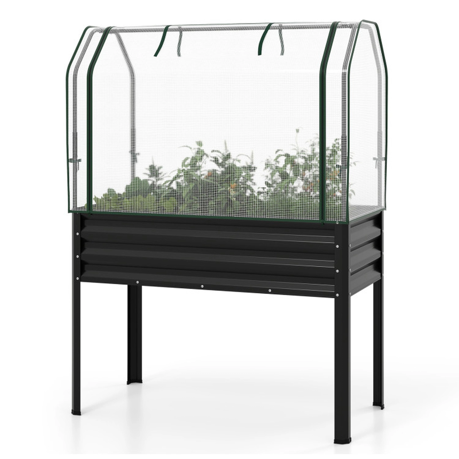 SUGIFT Galvanized Raised Garden Bed with Legs and Greenhouse Cover Outdoor Planter 175-lb Capacity 5 Cu.ft Soil Volume
