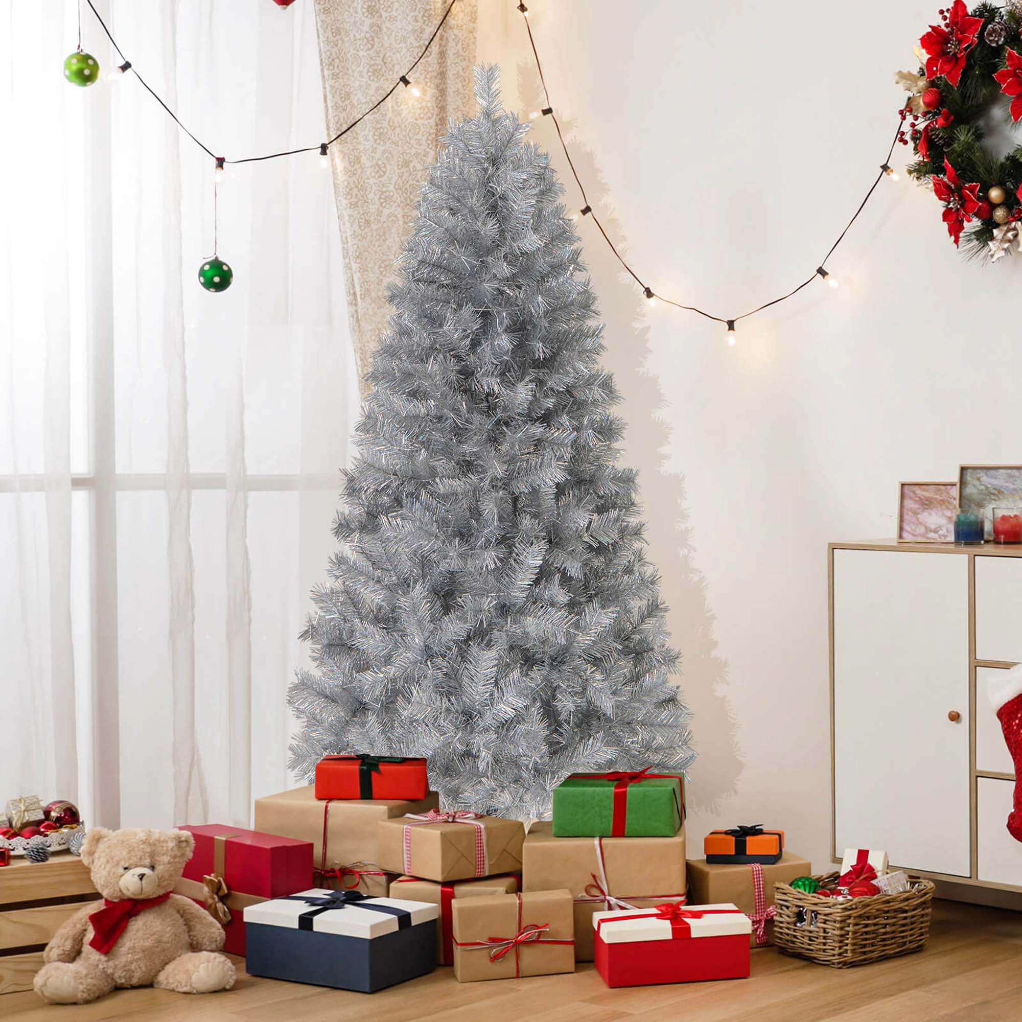 Costway 7 FT Christmas Tree Artificial Xmas Tree with 807 Branch Tips 400 LED Lights