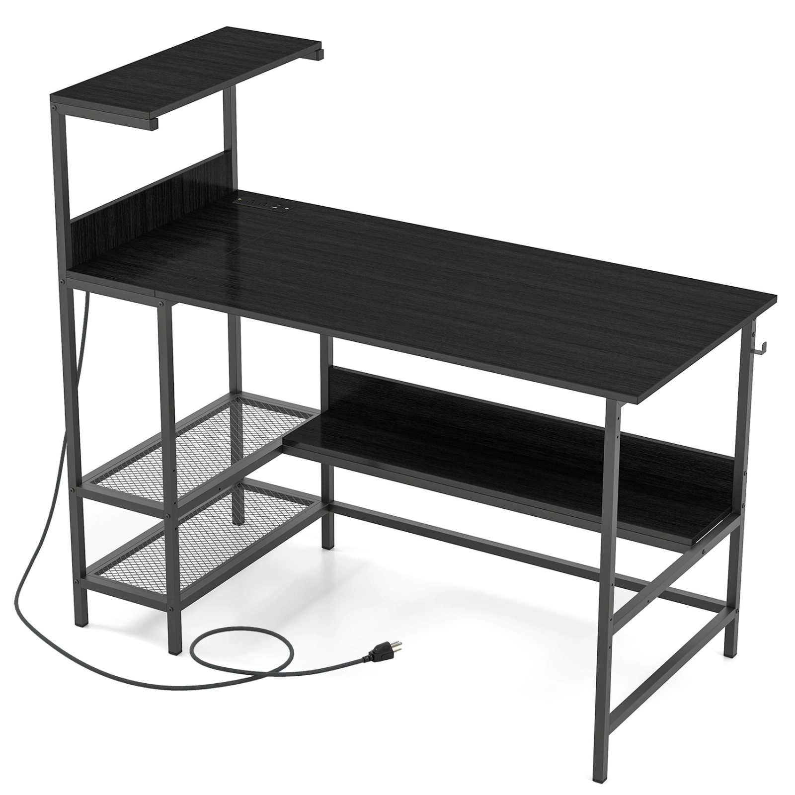 SUGIFT 48-in Computer Desk with Power Outlets, Raised Top Shelf and Storage Shelves 88-lb Tabletop Capacity Black