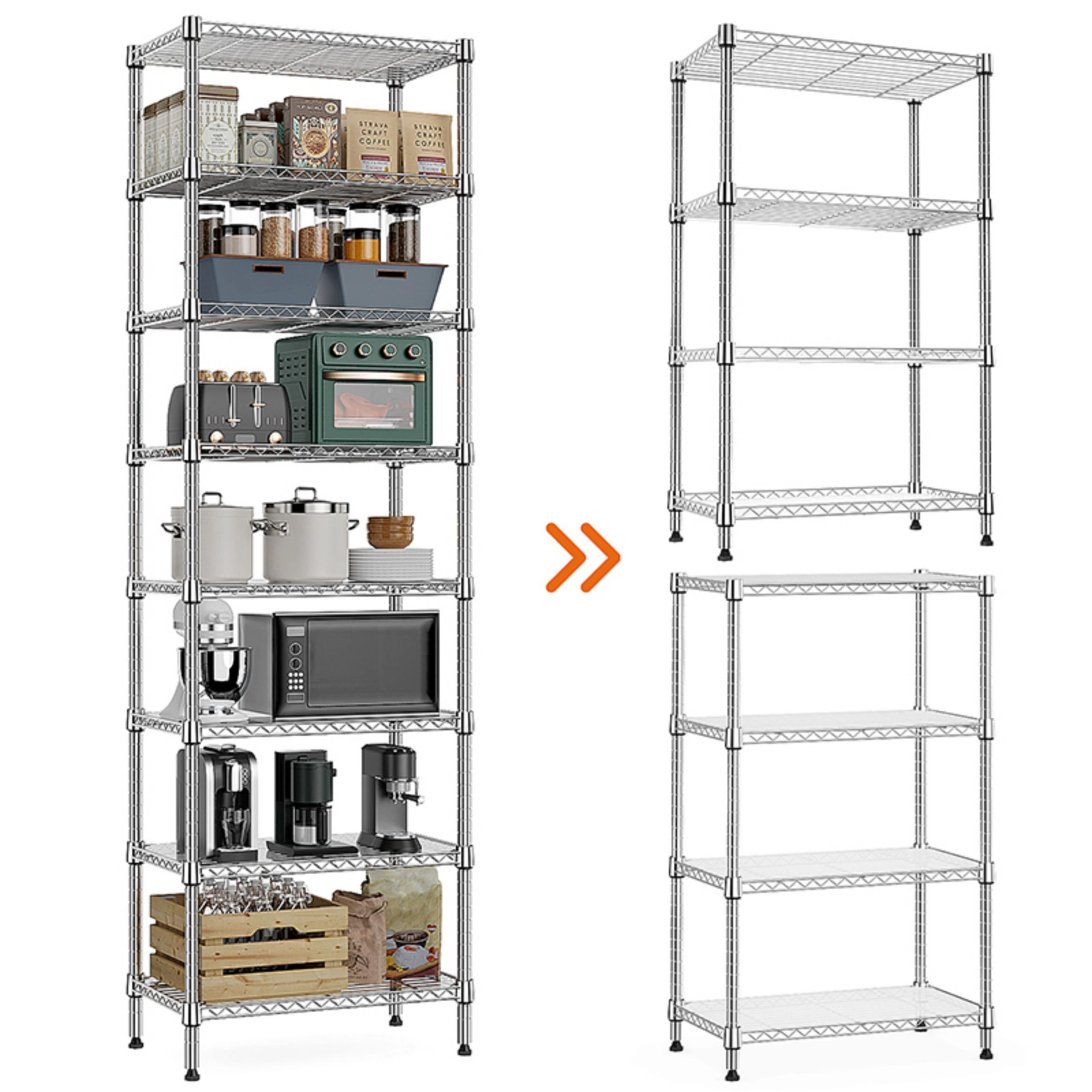Flynama 8 Tier Chrome Wire Shelving 2000 LBS 79.5H x 23.6W x 13.8D in Organizer Rack for Laundry Kitchen and Garage