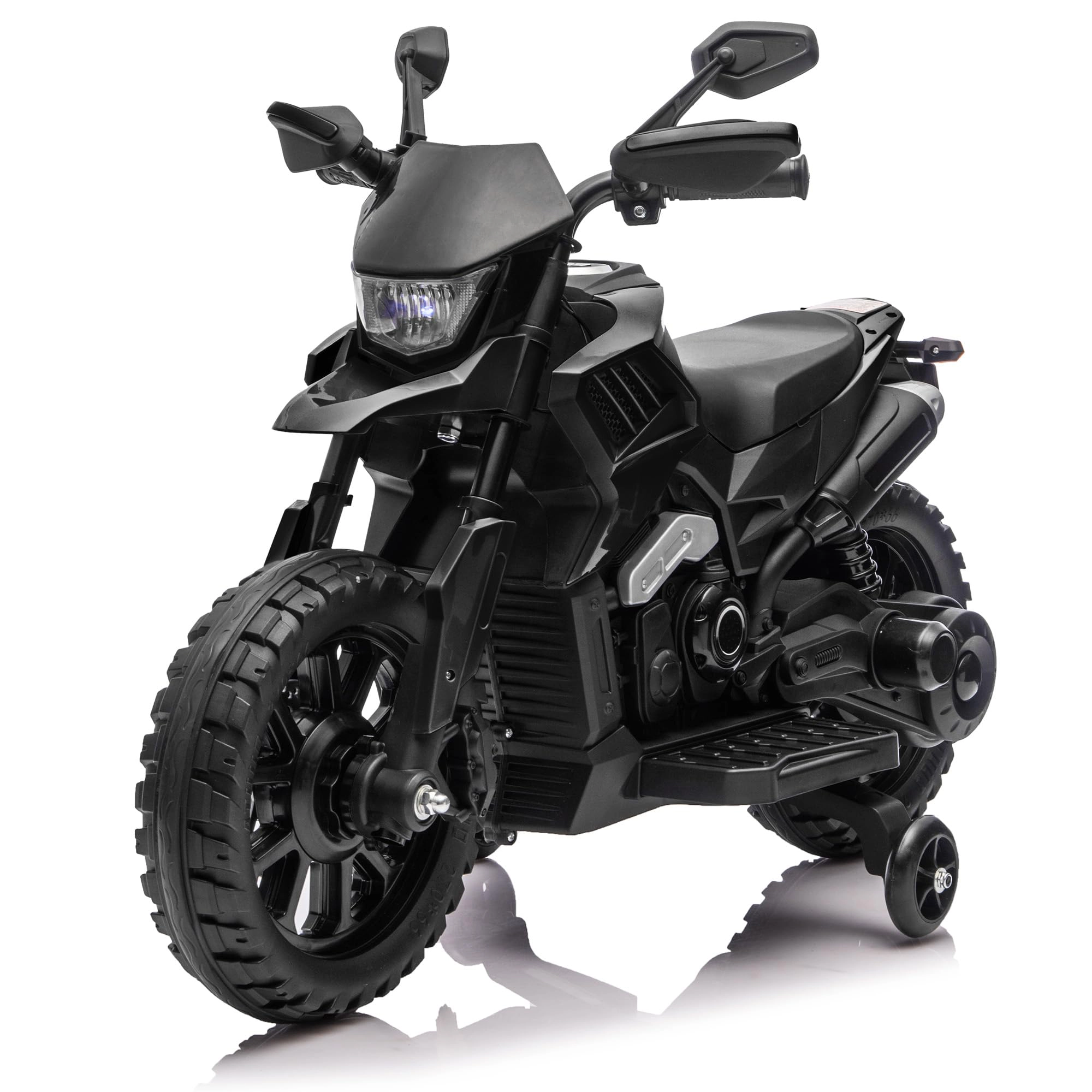Enjyam 6v Electric Dirt Bike, Kids Ride on Motorcycle with Traning Wheels, 2-5 MPH, Headlight & Music