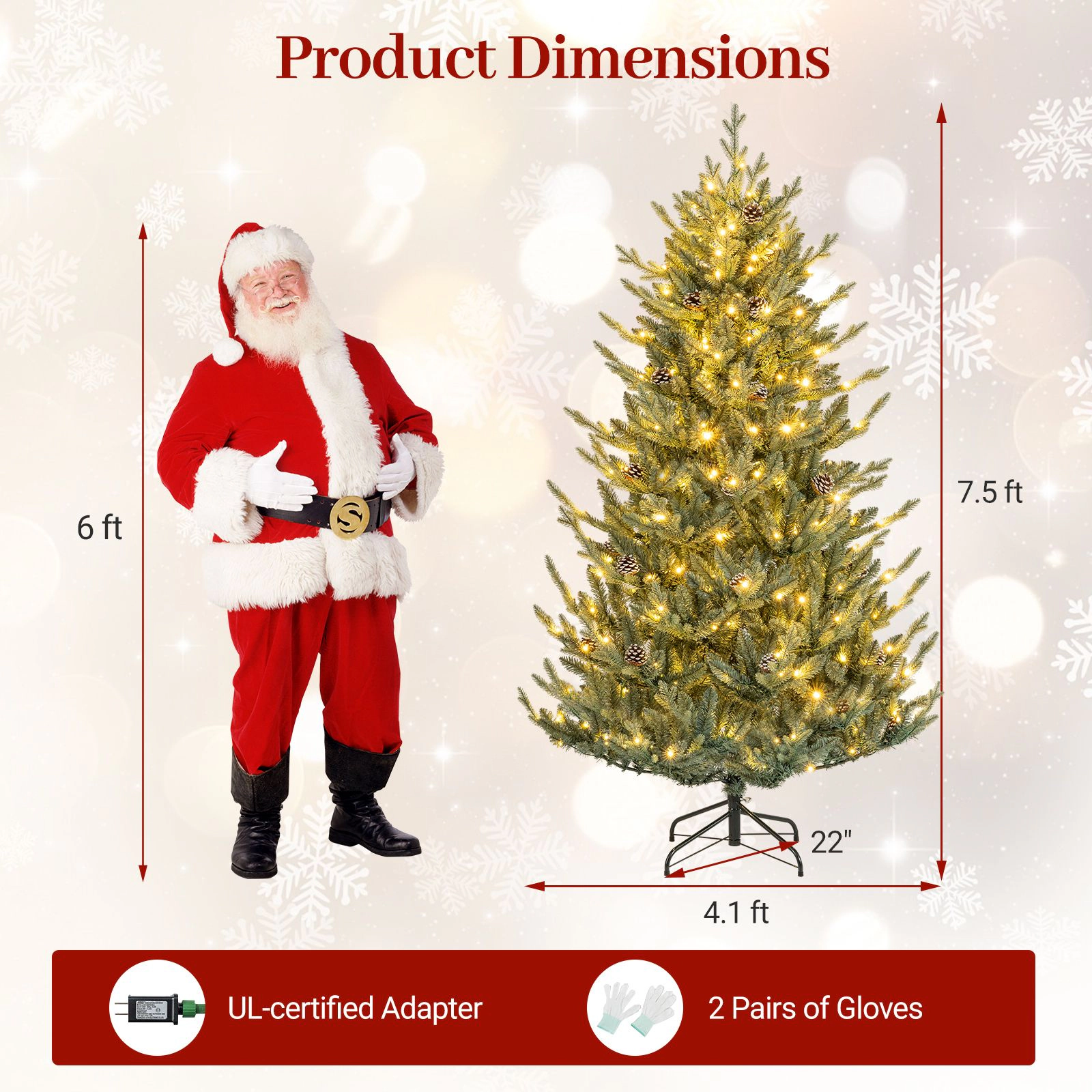 SlickBlue Green Artificial Christmas Tree with Pine Cones and Remote