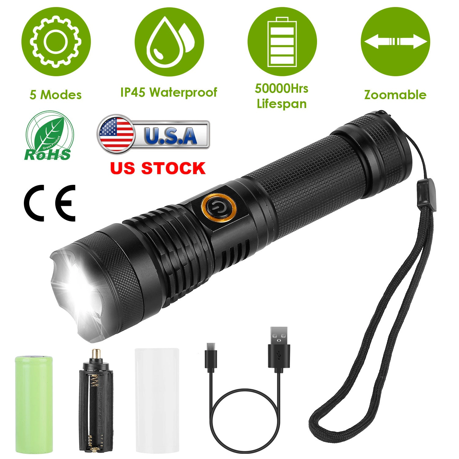 GBruno Zoomable Rechargeable LED Tactical Flashlight