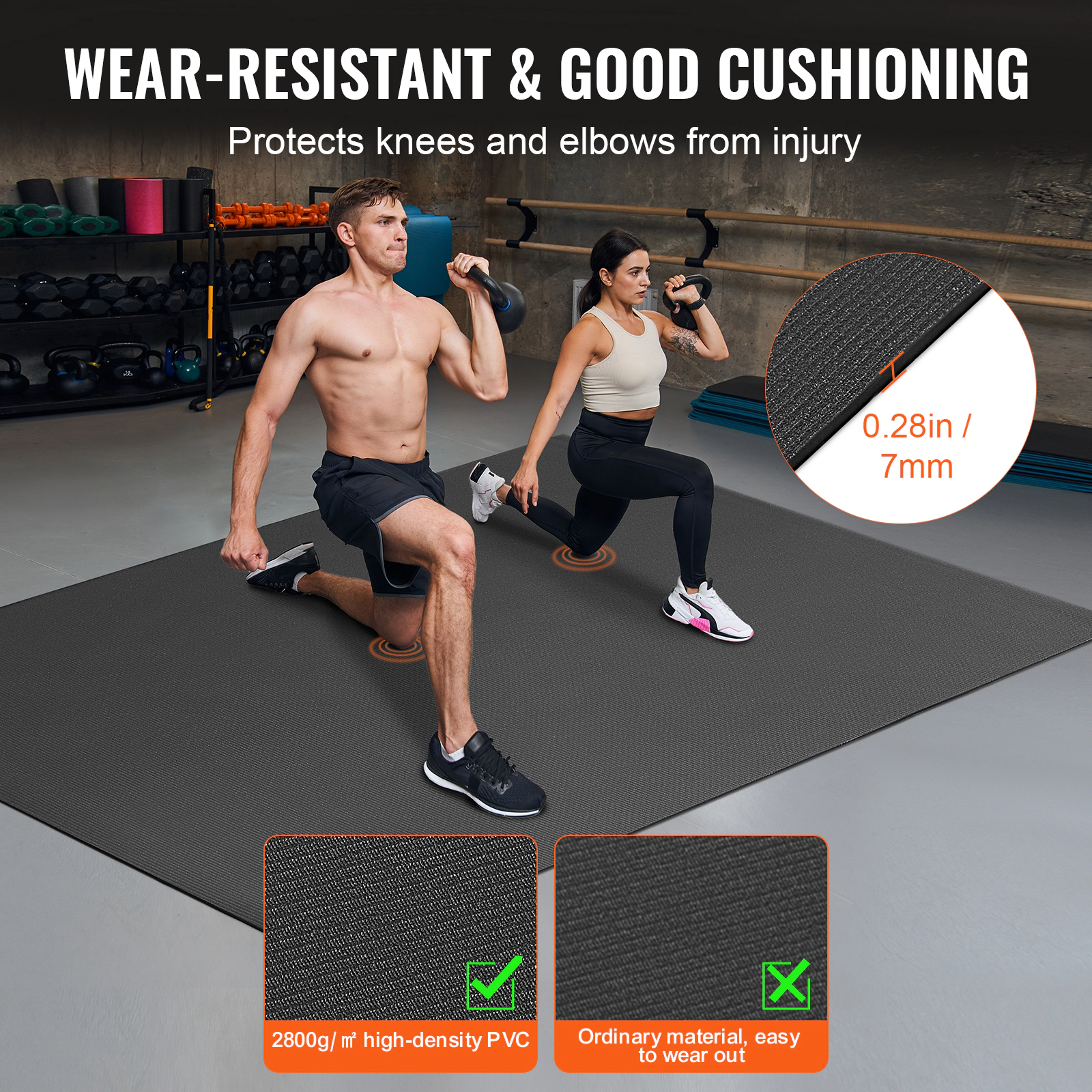 HONGGE Non-Slip Yoga Mat, 7x5 ft PVC Exercise Mat for 1-2 People, Home Gym Workout Mat with Carry Bag
