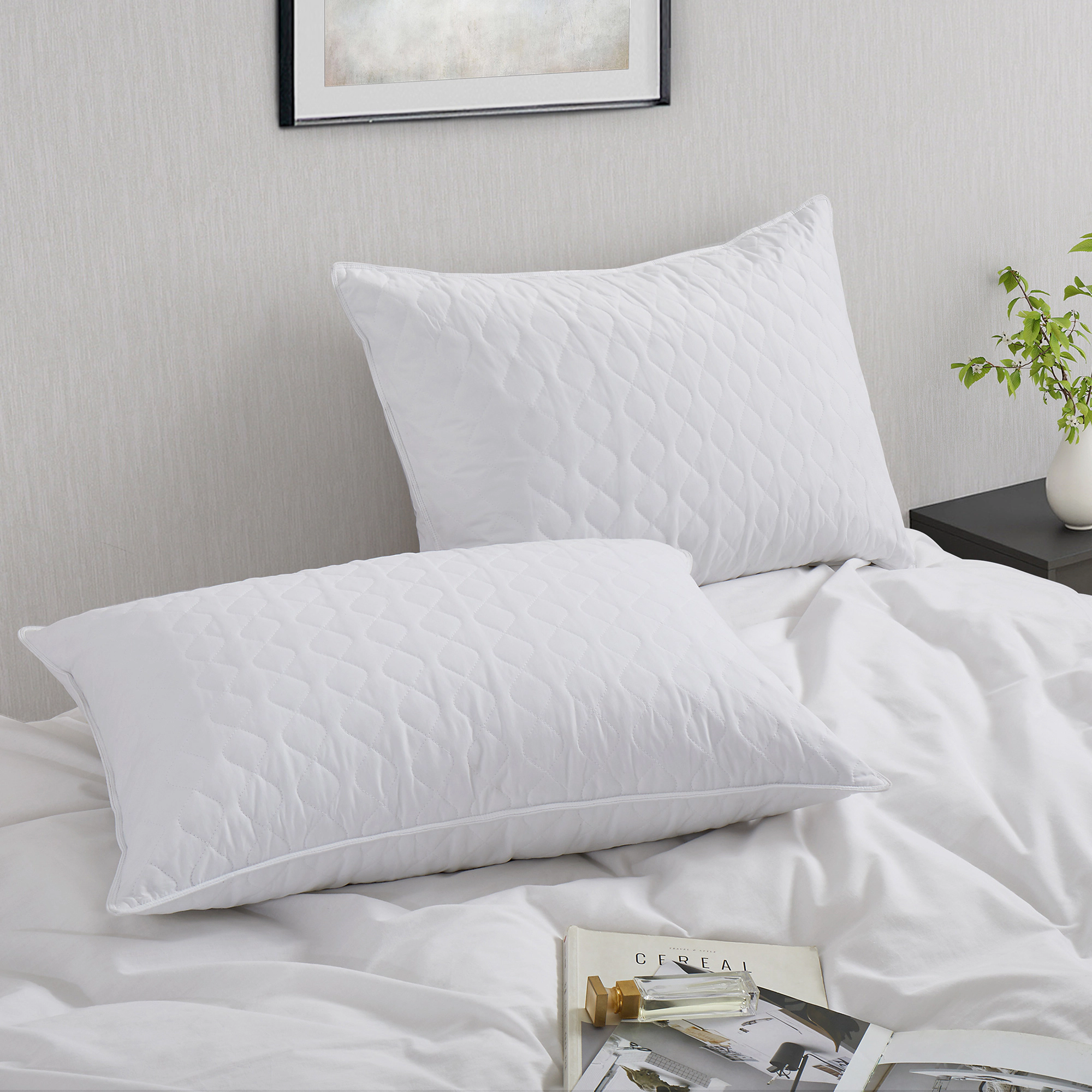 Unikome Quilted Goose Feather Pillow – Set of 2 for Soft and Supportive Comfort