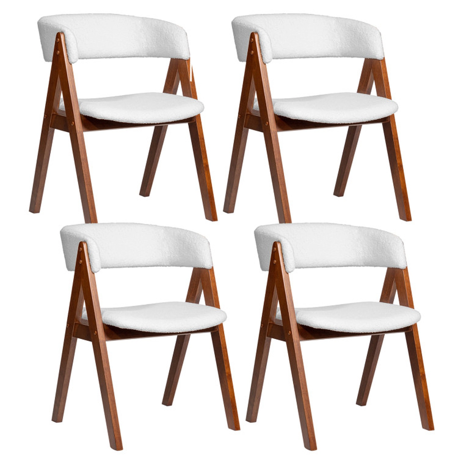 SUGIFT Walnut Wooden Mid Century Sherpa Upholstered Curved Arms Set of 4 Dining Chairs