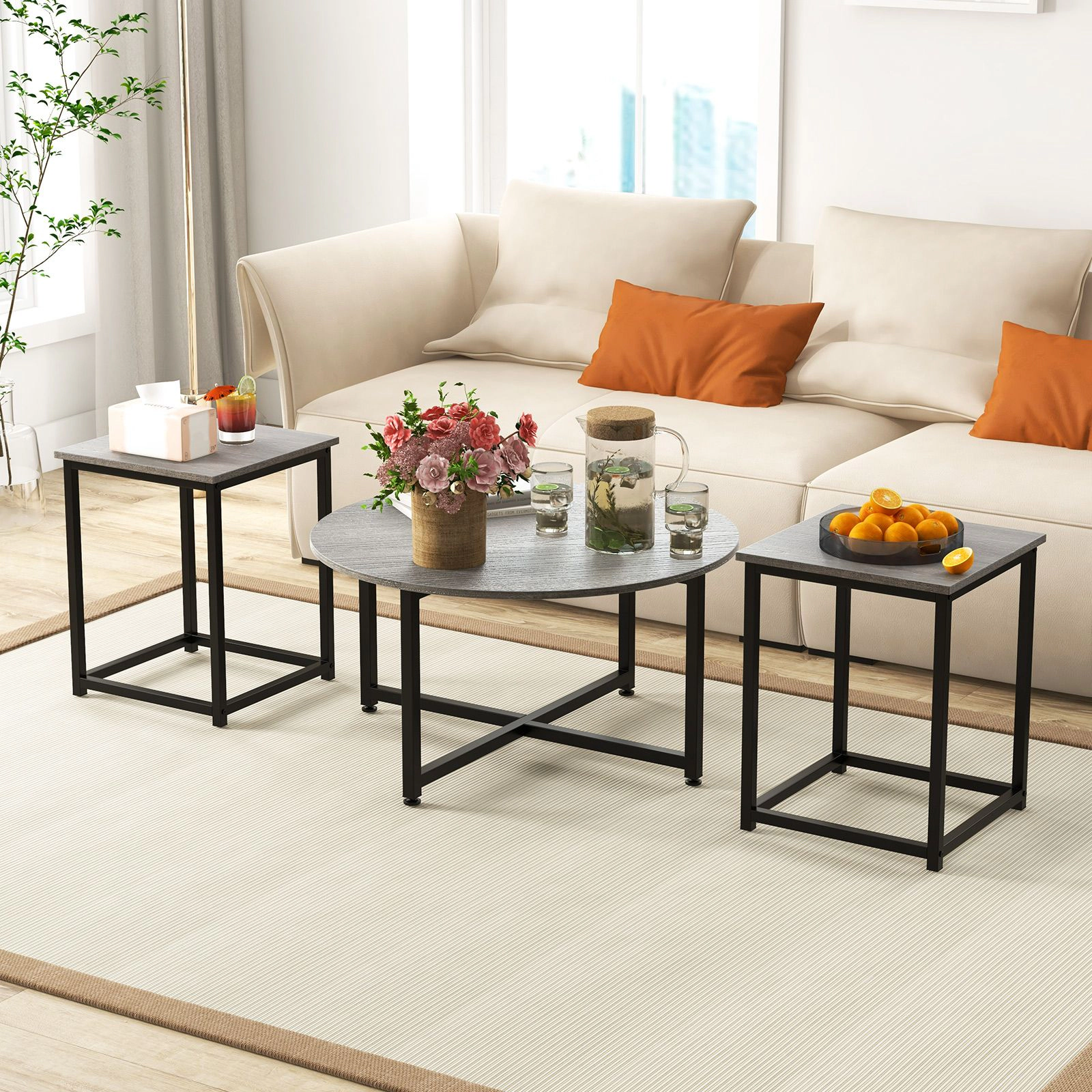 SlickBlue 3 Piece Coffee Table Set with Round and End Tables