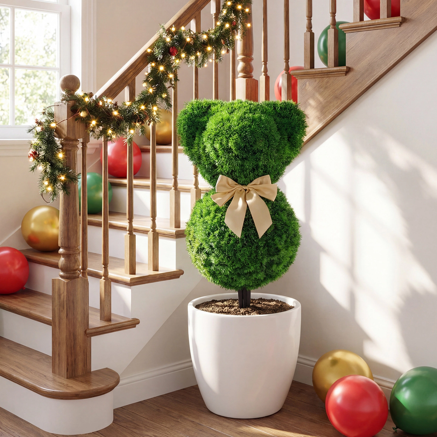 Slickblue Set of 2 Teddy Bear Topiary Trees Boxwood Style with Ground Spikes