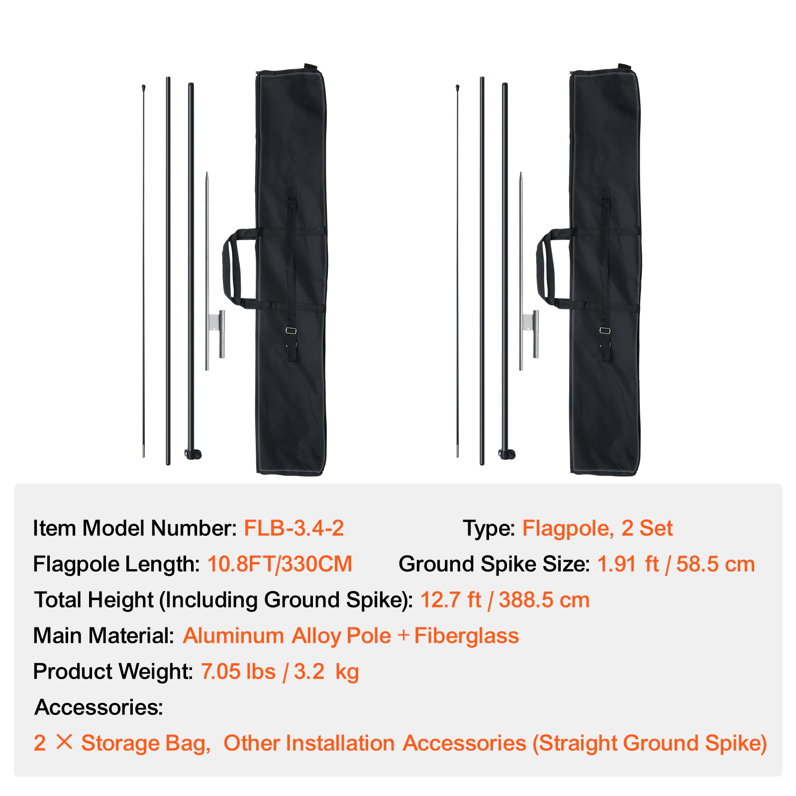 HONGGE Feather Flag Pole Kit Swooper Flag Pole Sign Flag Poles for Business Advertising Flags Outdoor with Ground