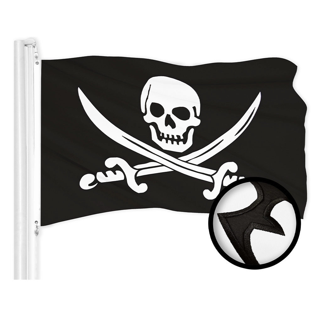 G128 Pirate Jolly Roger Swords Flag - 2.5x4 ft - Embroidered 300D