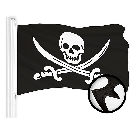 G128 Pirate Jolly Roger Swords Flag - 2.5x4 ft - Embroidered 300D