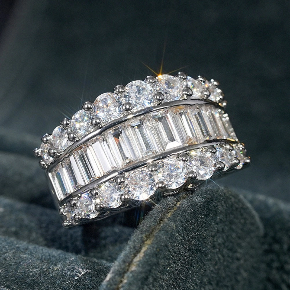 Women's 3-layer half circle CZ Ring Fashionable Modern Design Jewelry
