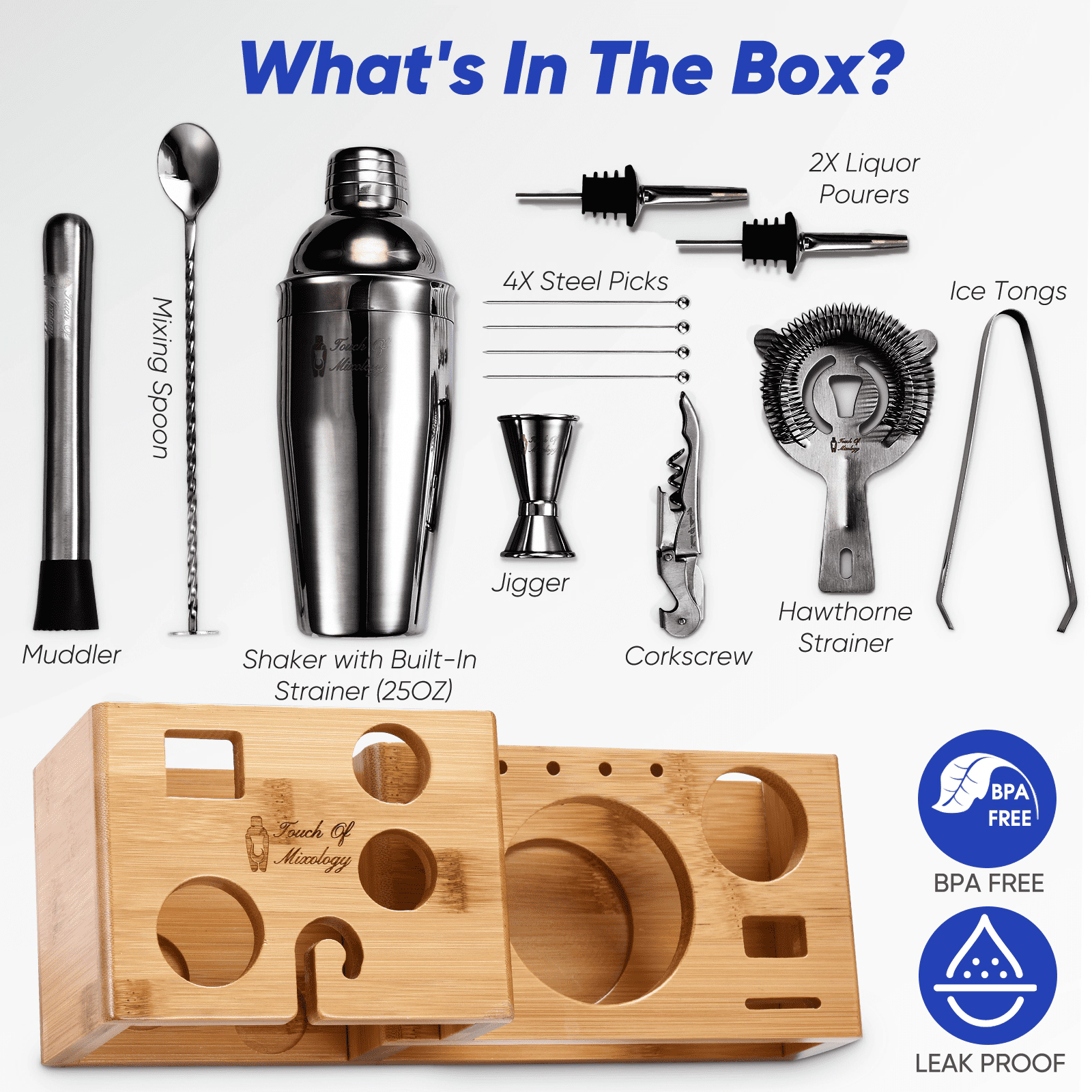 Touch Of Mixology 14 Piece Stainless Steel Bartender Kit