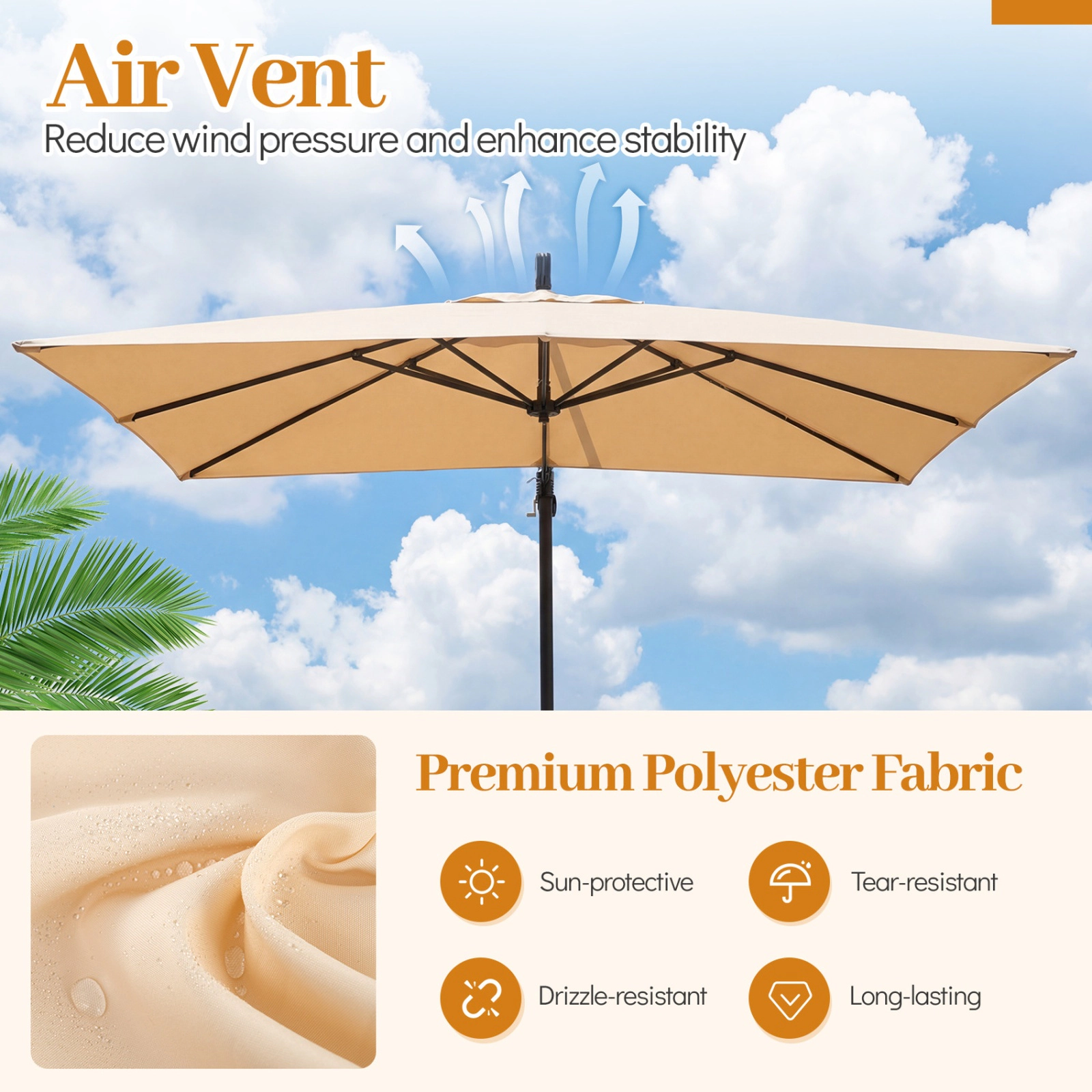 SUGIFT 8 x 8-ft Square Offset Cantilever Patio Umbrella with Double-Tier Canopy 116-lb Base Capacity 360° Rotation Beige