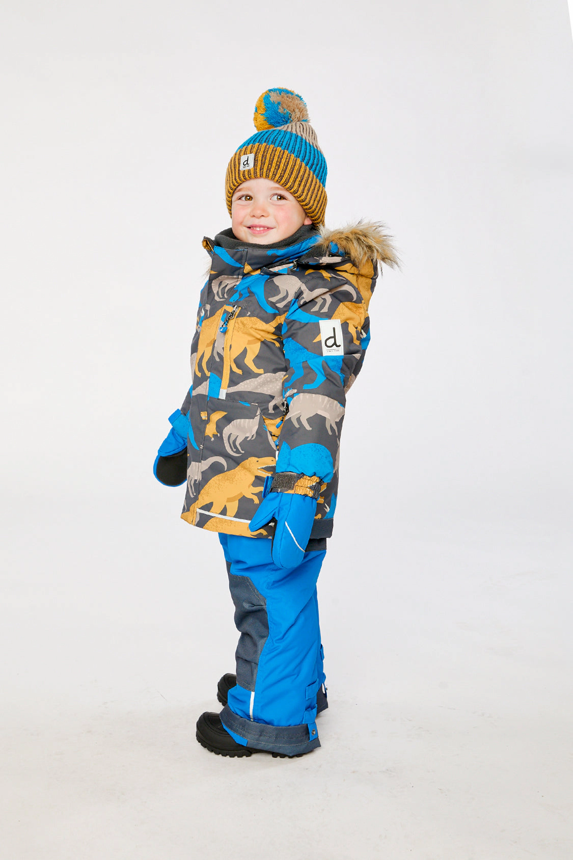 Deux par Boys Dinosaur Print Two Piece Play Snowsuit with Hooded Jacket and Snow Pants
