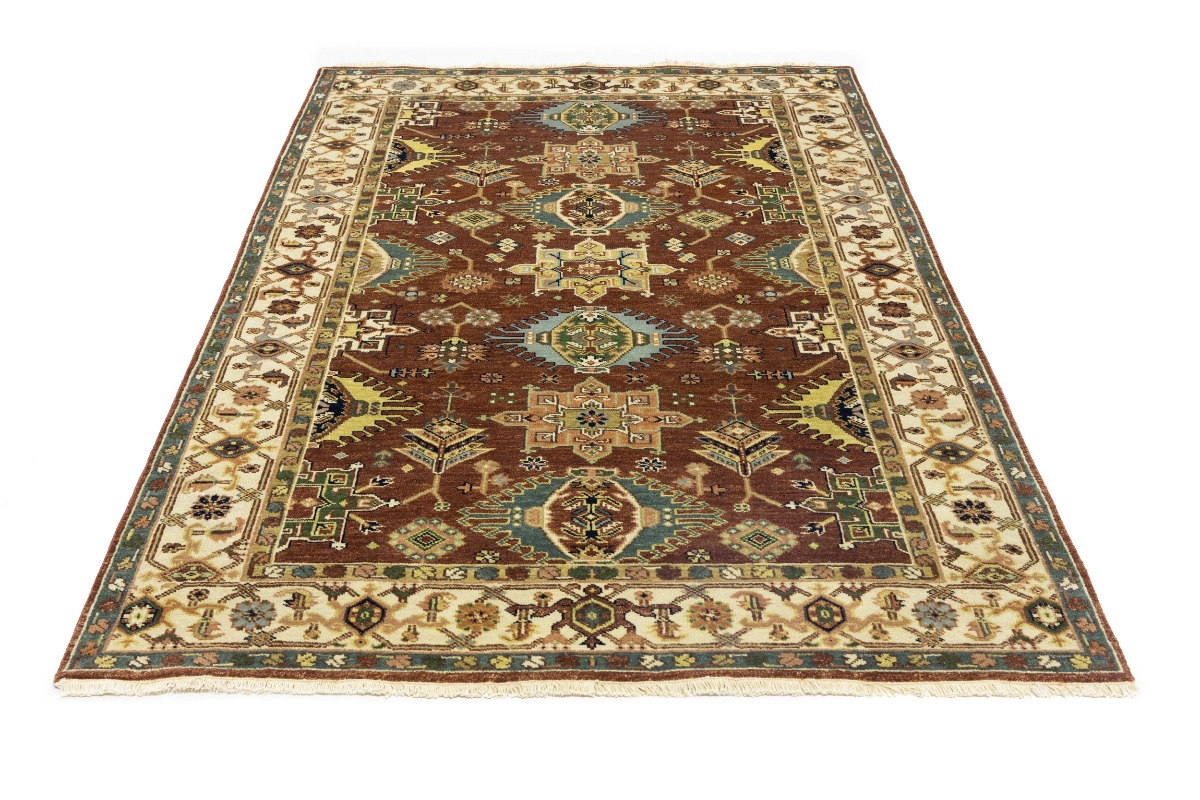 Magic Rugs 5'0 X 8'0 Hand Knotted Rust & Cream Indo-Karajeh Wool Rug