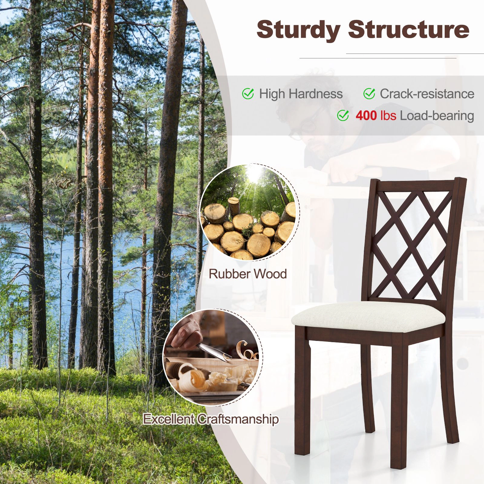 SlickBlue Upholstered Kitchen Chairs Set of 2, Cross Back, Cherry Brown