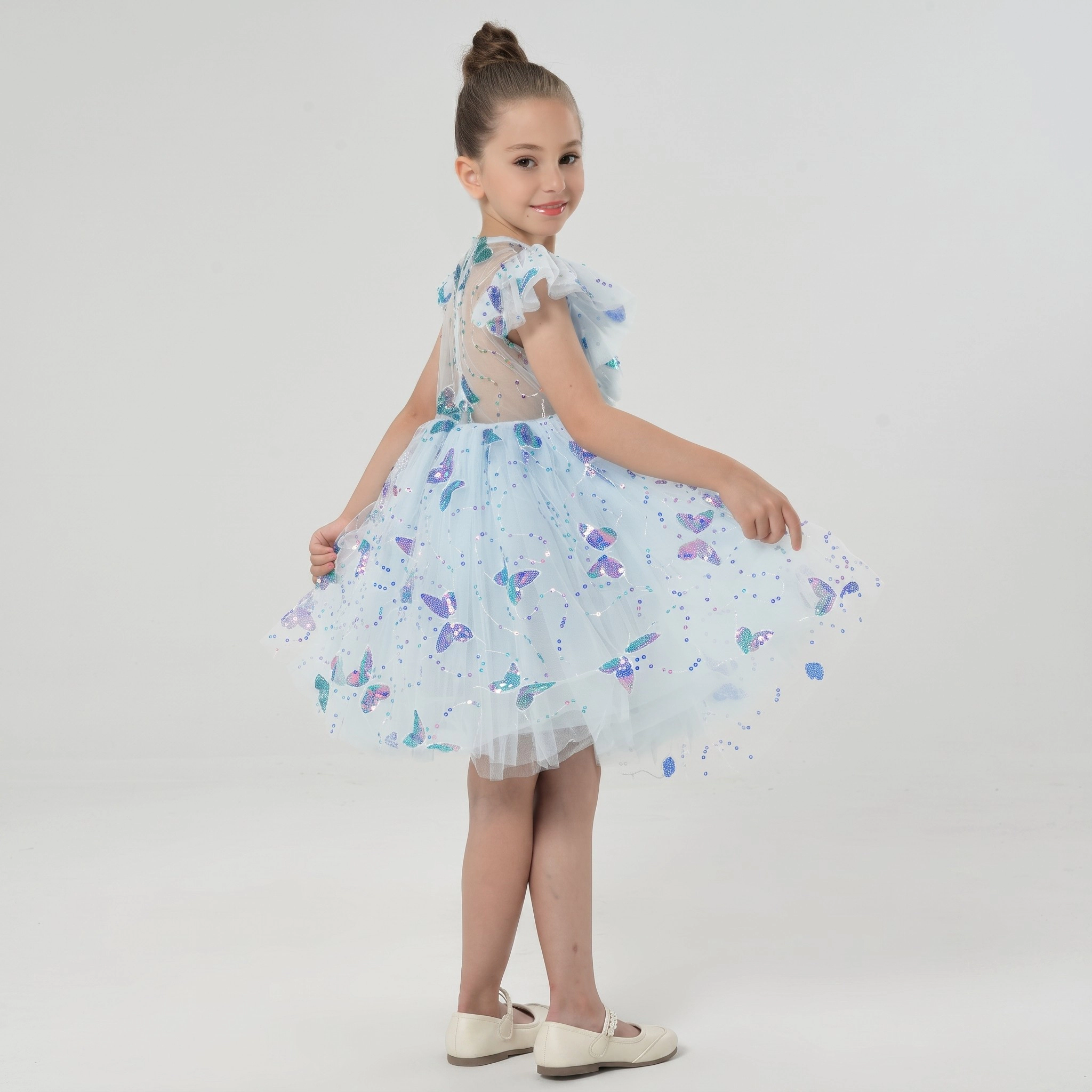 2Bunnies Girls' 3T-10Y Sparkly Butterfly Sequin Embellished Tulle Birthday Party Dress