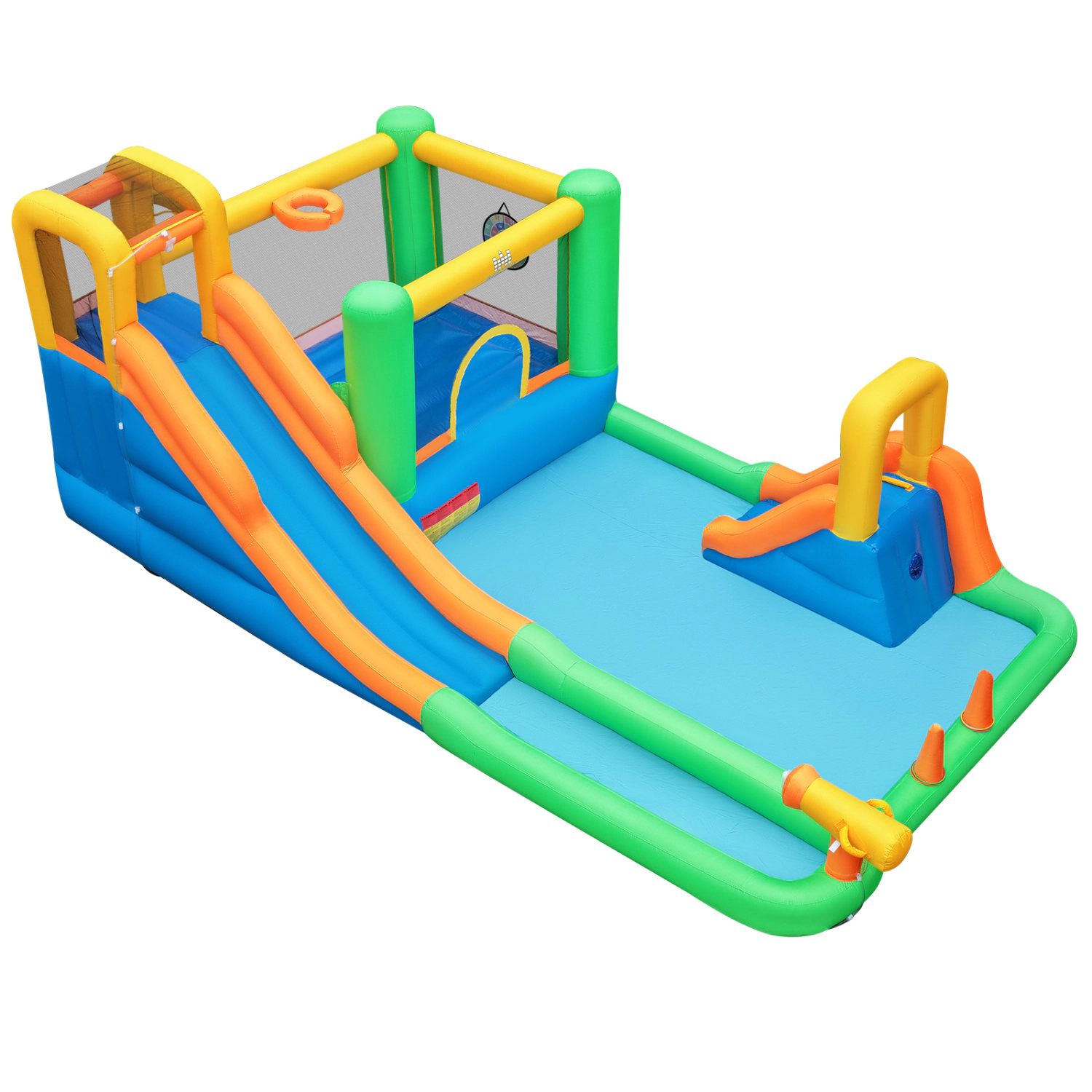 LJG 11-in-1 Inflatable Bounce House with Water Slides for Kids without Blower
