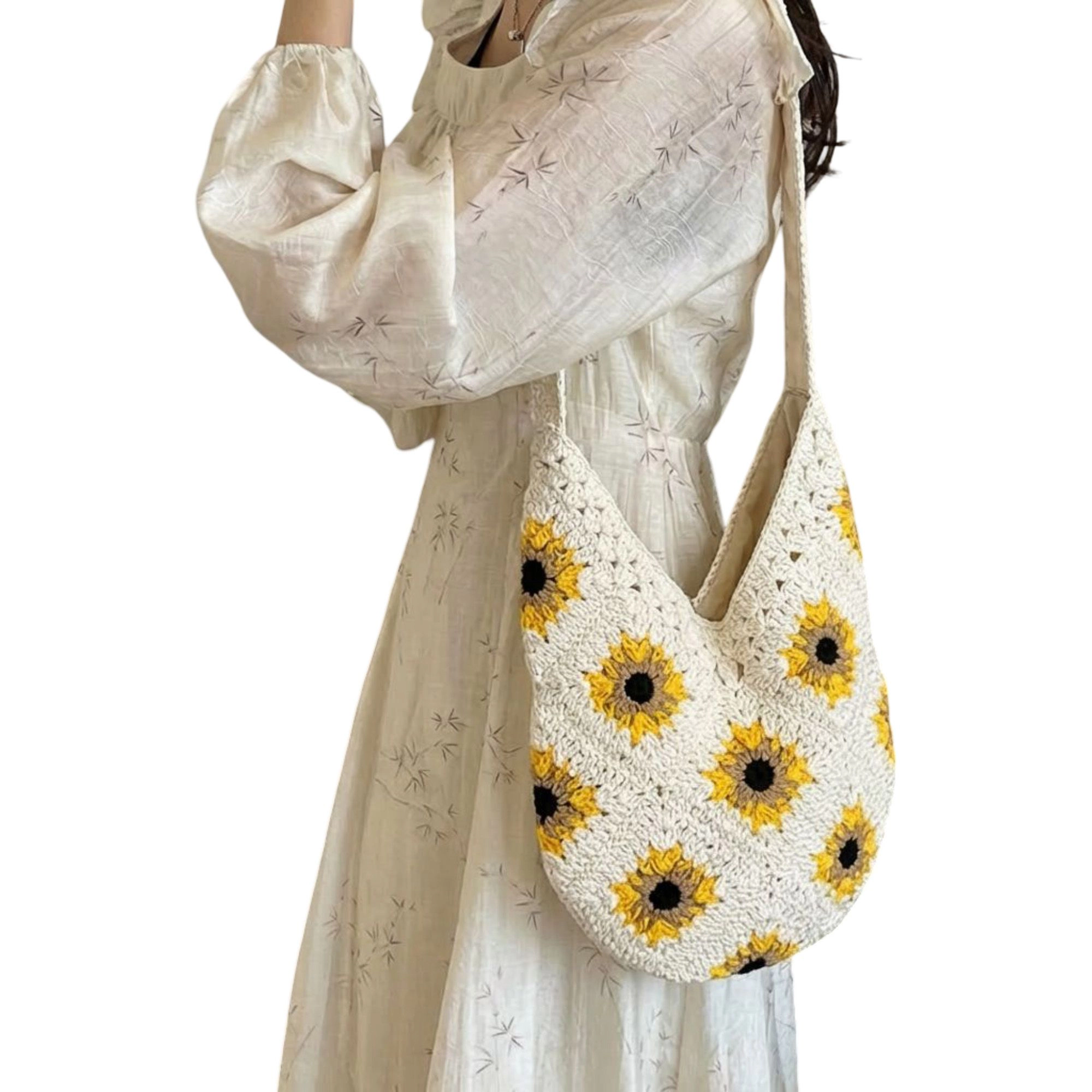 Alilang Women's Sunflower Crochet Shoulder Tote Bag Large Capacity Handbag