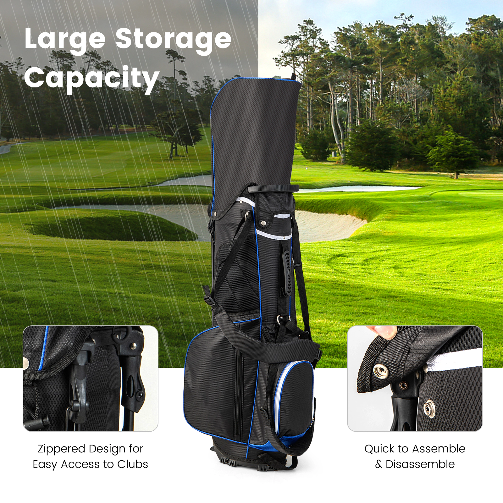 SUGIFT Blue 14-Way Top Dividers 6 Pockets and Hip Cushion Lightweight Golf Stand Bag