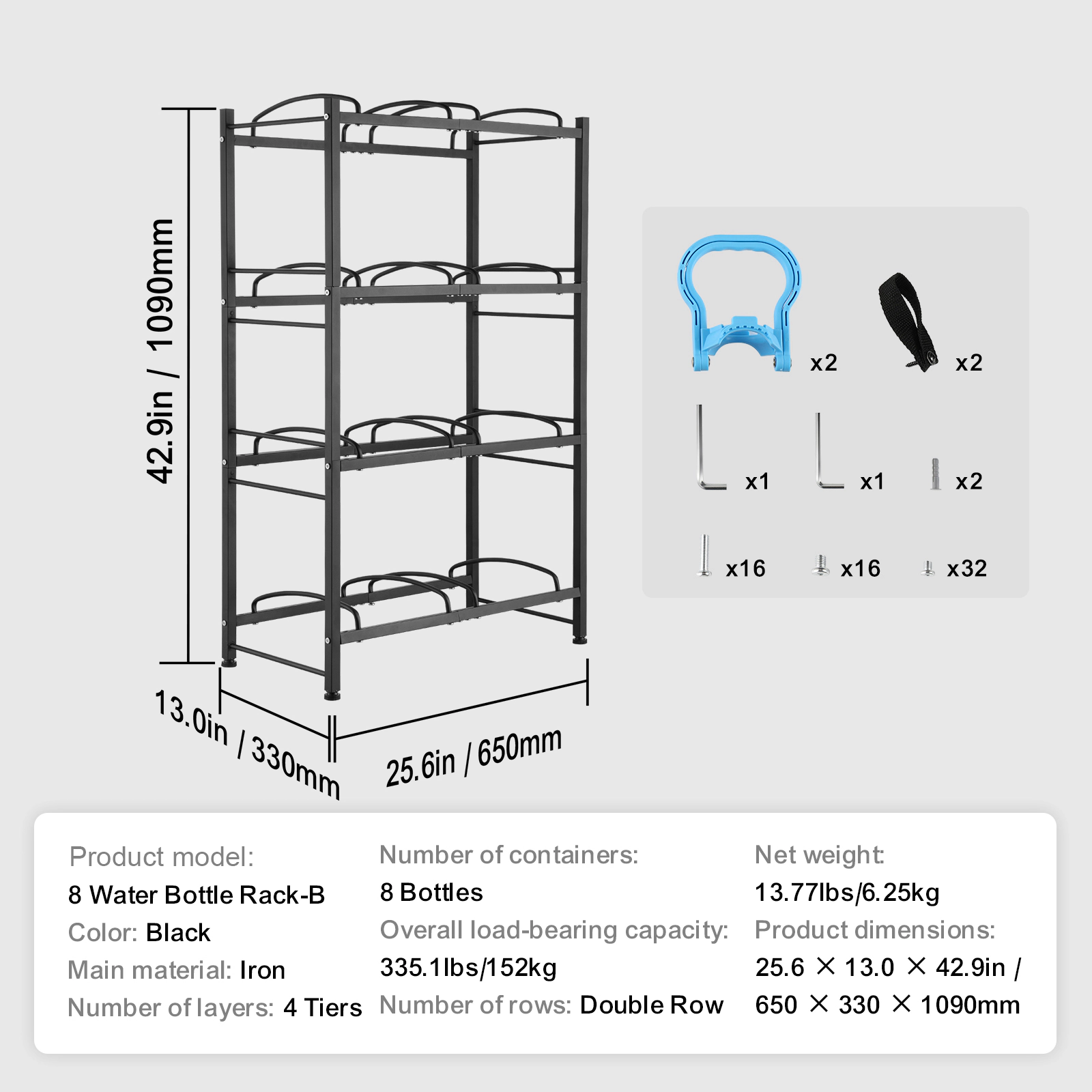 HONGGE Water Jug Holder 5 Gallon Water Bottle Holder Double Row Water Bottle Rack for Heavy Duty Water Jug Rack for