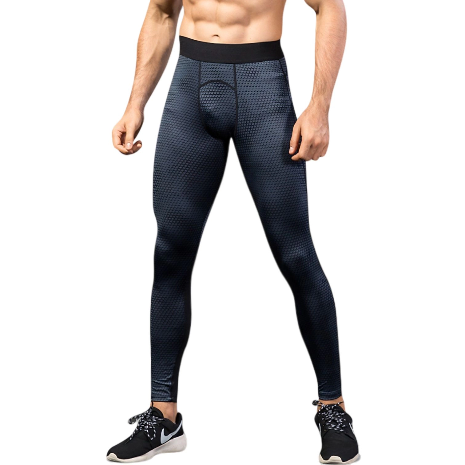 Anna-Kaci Men's High Performance Compression Leggings Full-Length with Honeycomb Texture and Elastic Waistband