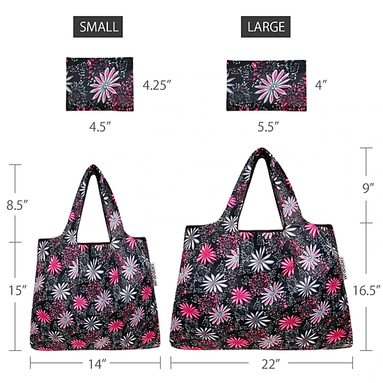 Wrapables LS Nylon Reusable Shopping Bags for Groceries (set of 2), Pink in Bloom