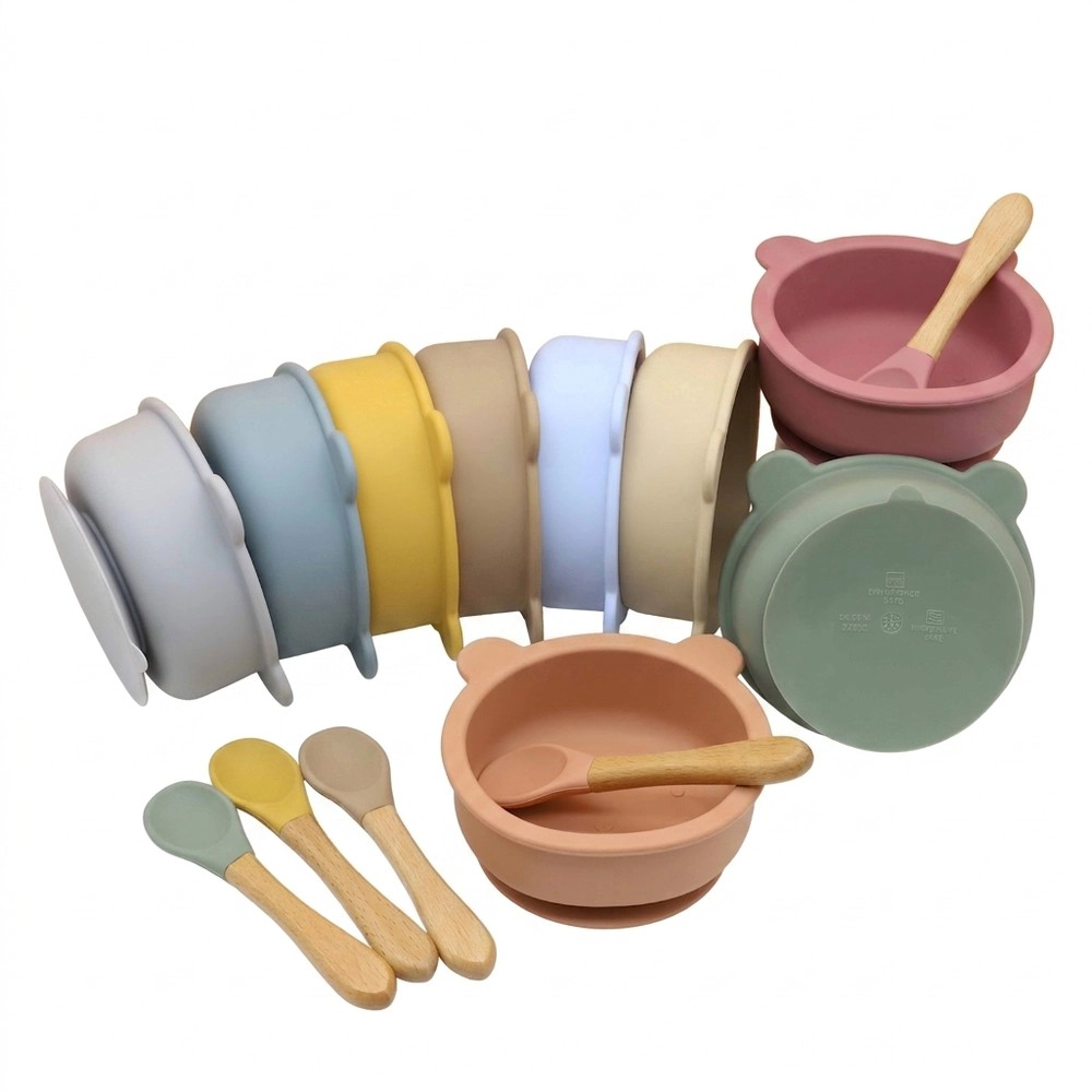 MyKids-USA Baby Bear Shape Food Training Silicone Bowl With Spoon Tableware