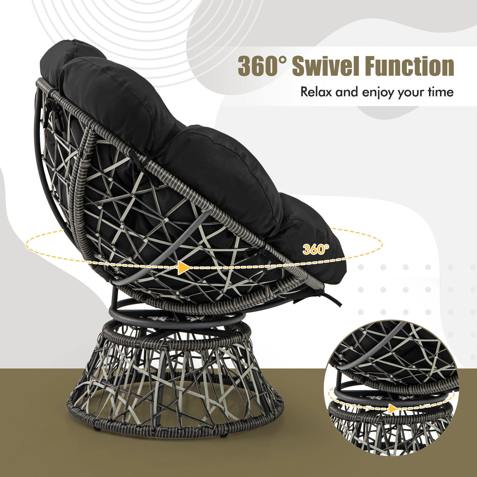 LJG PE Wicker Papasan Chair with Thick and Removable Cushion