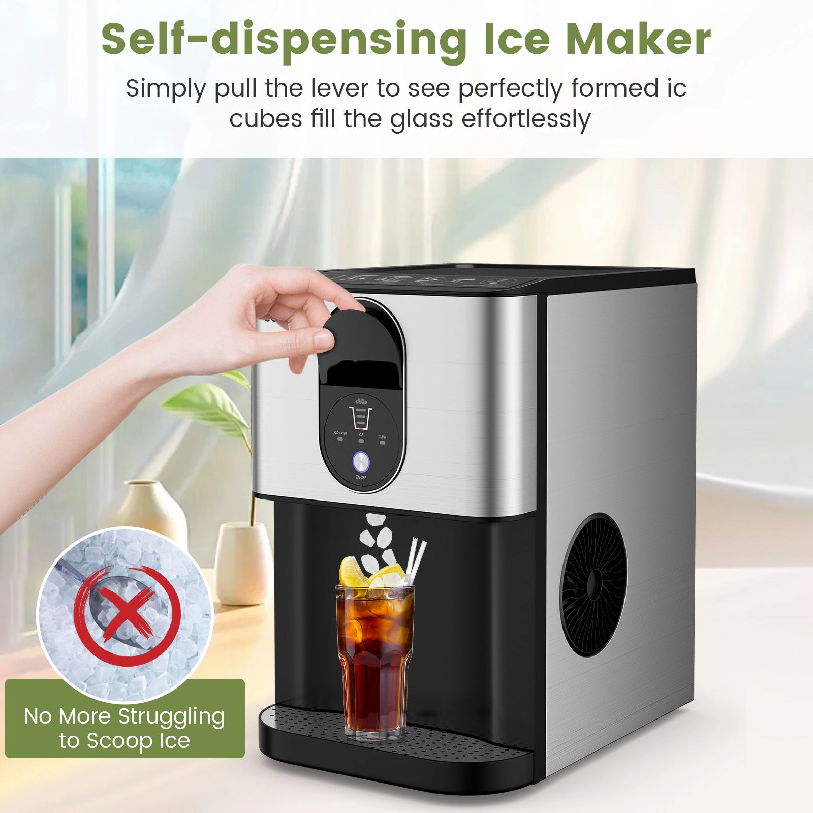 SlickBlue Silver Nugget Ice Machine, 56 Lbs Daily, 15-Minute Cycle