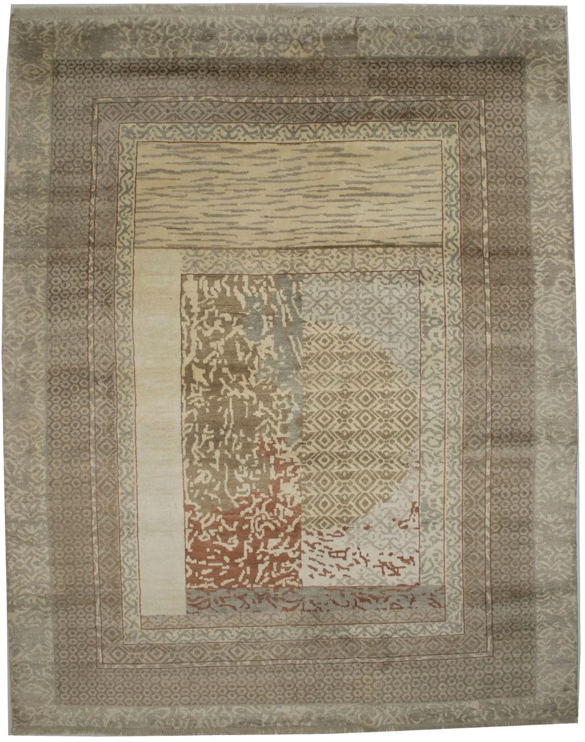 Magic Rugs 8'0 X 10'0 Hand Knotted Tan Wool & Bamboo Modern Rug