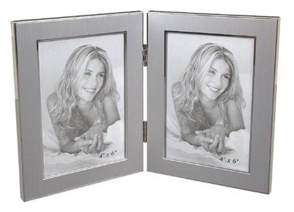 Jiallo Double Hinged 4x6" Photo Frame with Brushed Silver Finish