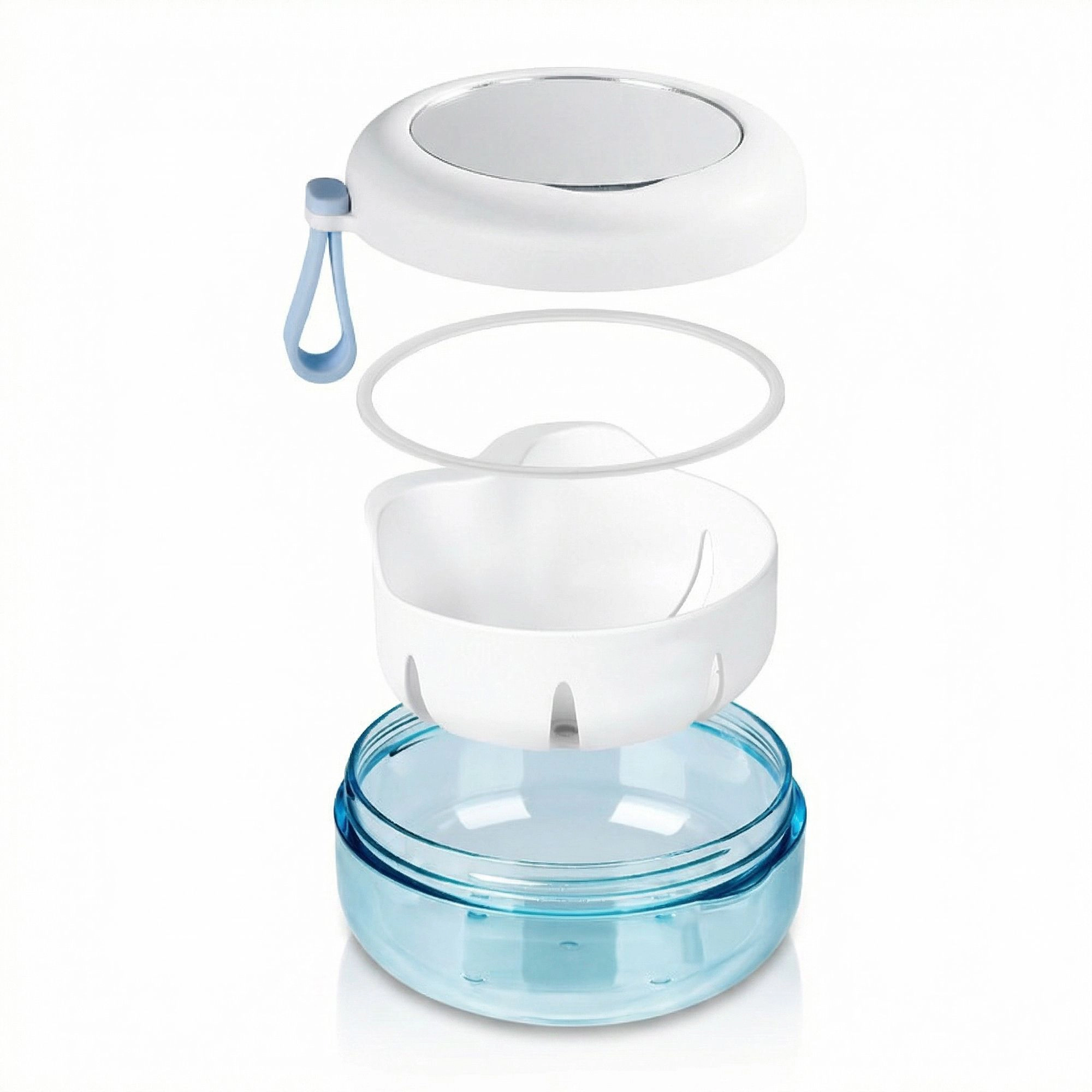 Alilang Women Denture Retainer Case with Mirror & Strainer, Leakproof Orthodontic Mouth Guard Storage Box with Carabiner