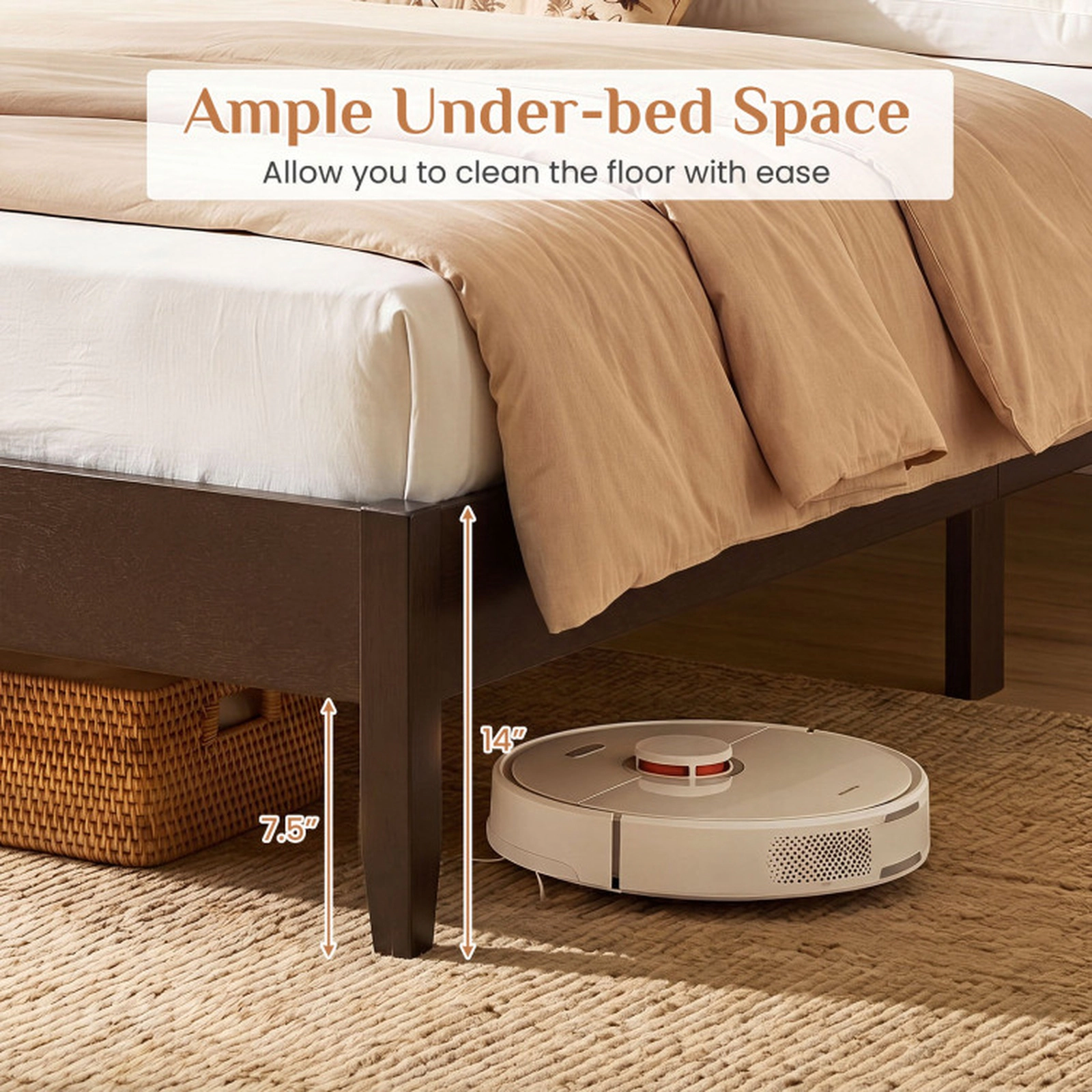 SUGIFT Full Bed Frame with Solid Wood Legs 800-Lb Capacity 79.5-in Frame Dark Walnut Warm Brown