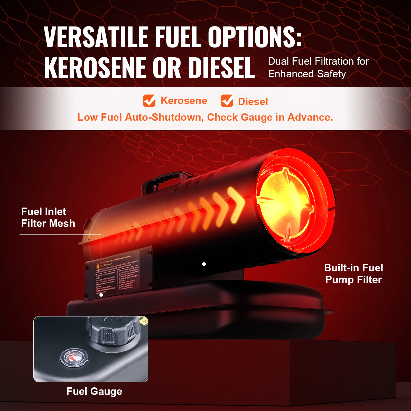 HONGGE Kerosene Forced Air Heater Portable Torpedo Diesel Space Heater with Thermostat Tank Energy-Efficient heavy-duty