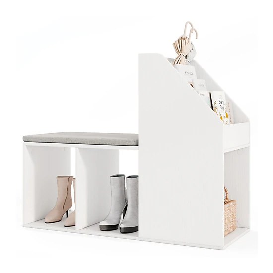 SUGIFT White Shoe Rack Storage Bench with Removable Washable Seat Cushion and 6 Compartments 38-in Seat
