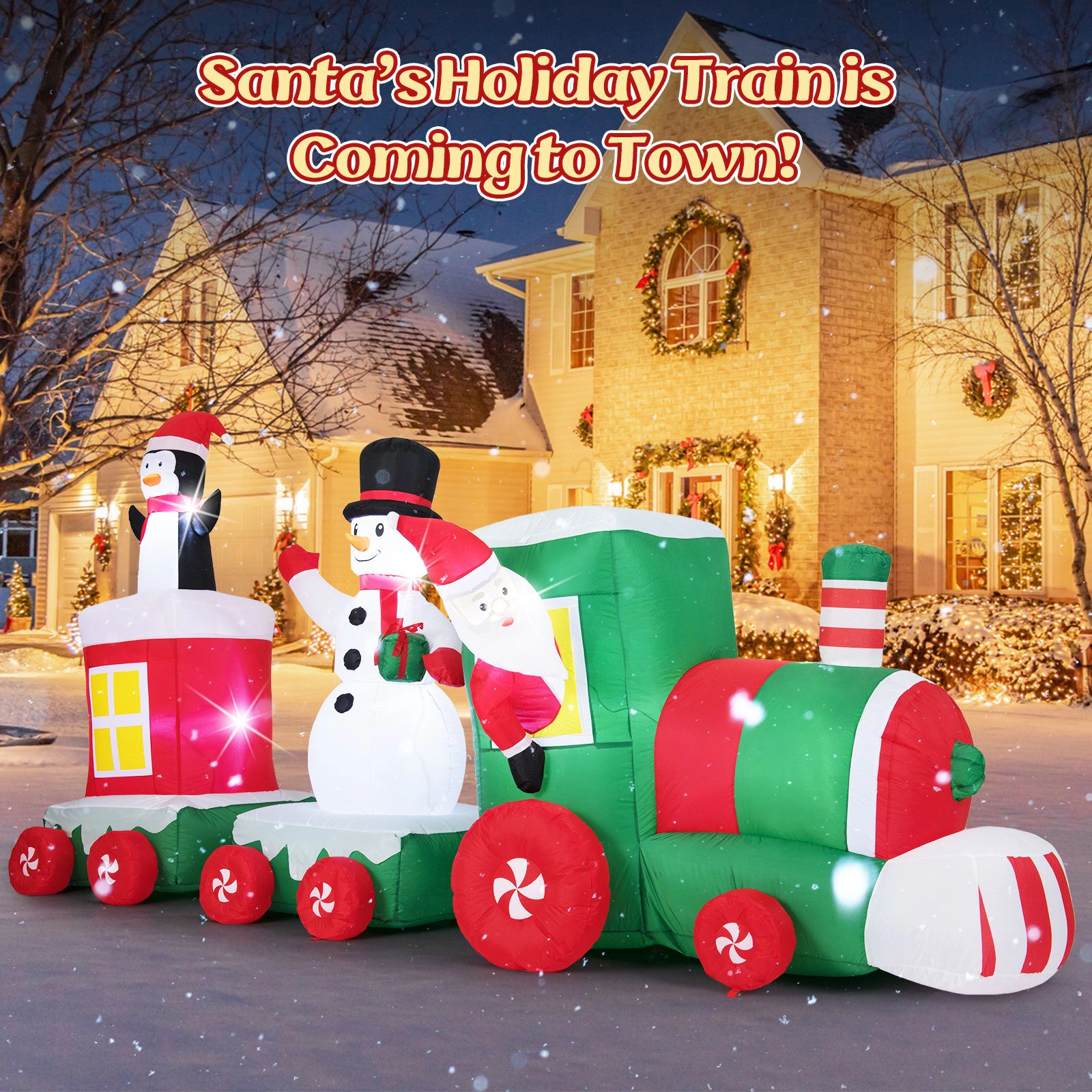 Slickblue 11.5FT Christmas Inflatable Train with LED Lights Outdoor