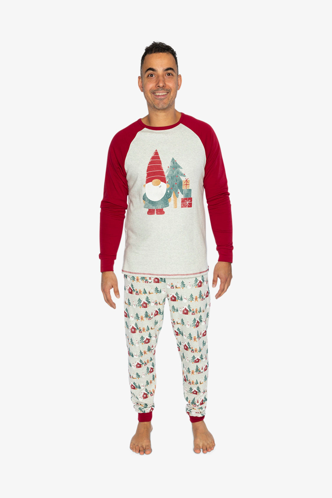 Deux par Mens Two Piece Holiday Print Christmas Pajama Top and Pants Set