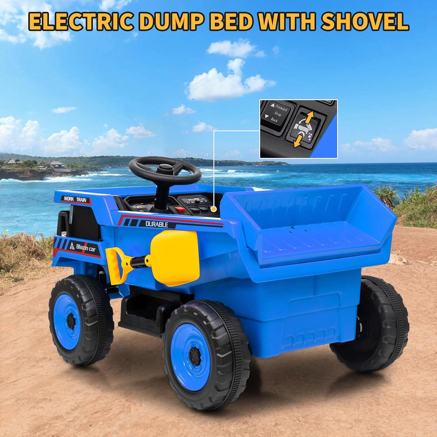 12V Kids Ride On Dump Truck, Electric Construction Vehicle with Remote Control, Bed,Suspension,LED Lights & Music