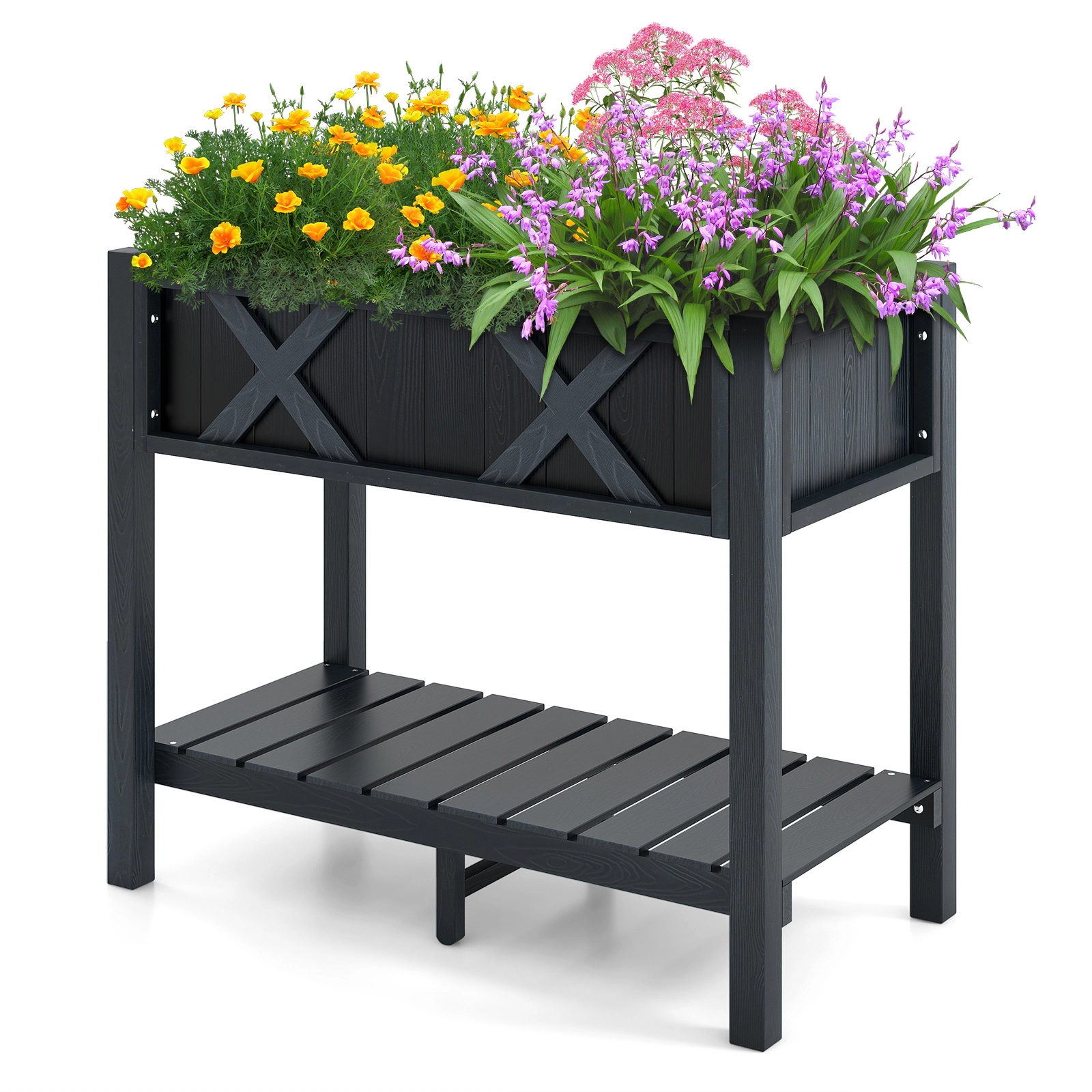 SlickBlue Outdoor Elevated Garden Planter with Bottom Storage Shelf
