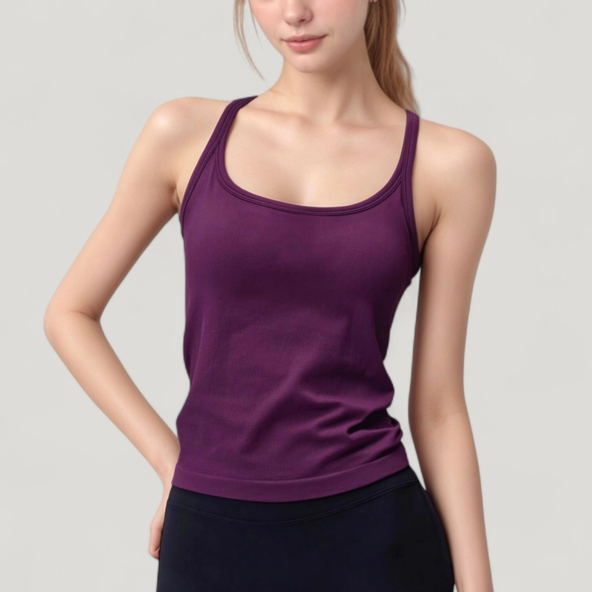 Anna-Kaci Women's Scoop Neck Fitted Activewear Tank Top with Racerback Design and Soft Stretch Fabric