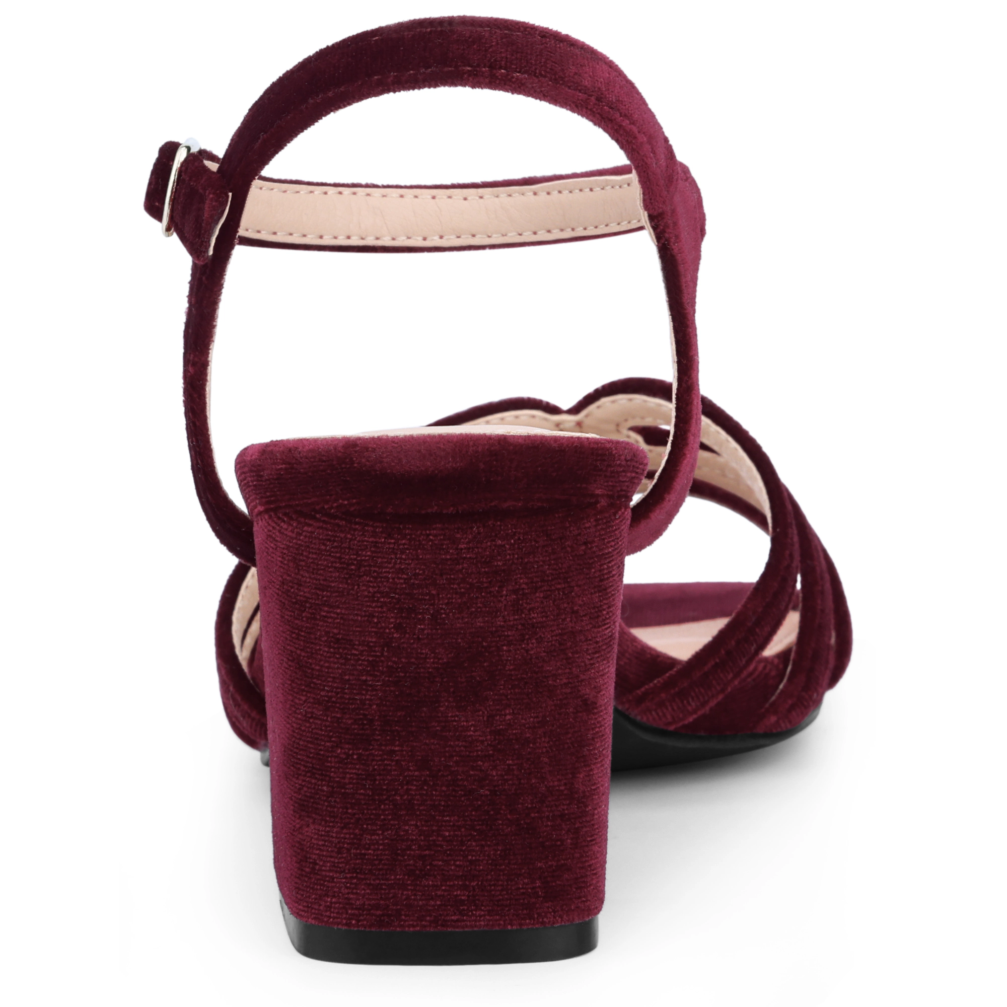 BLISSFUL STEP Women's Party Velvet Square Toe Slingback Chunky Heels Sandals