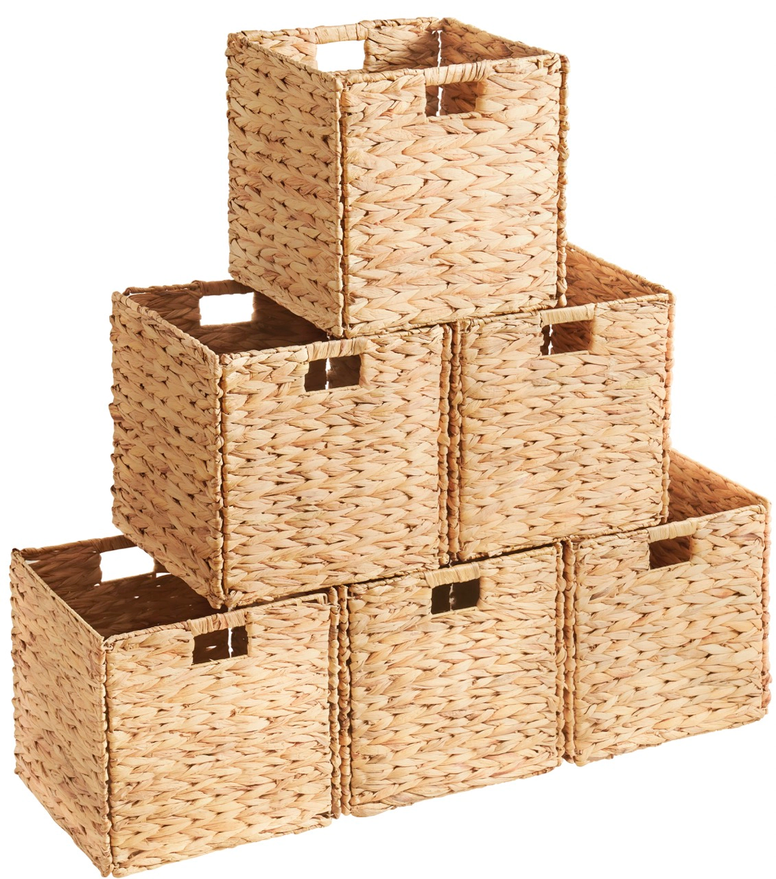 Ornavo Home 13x13in Set of Water Hyacinth Storage Cube Bin Basket